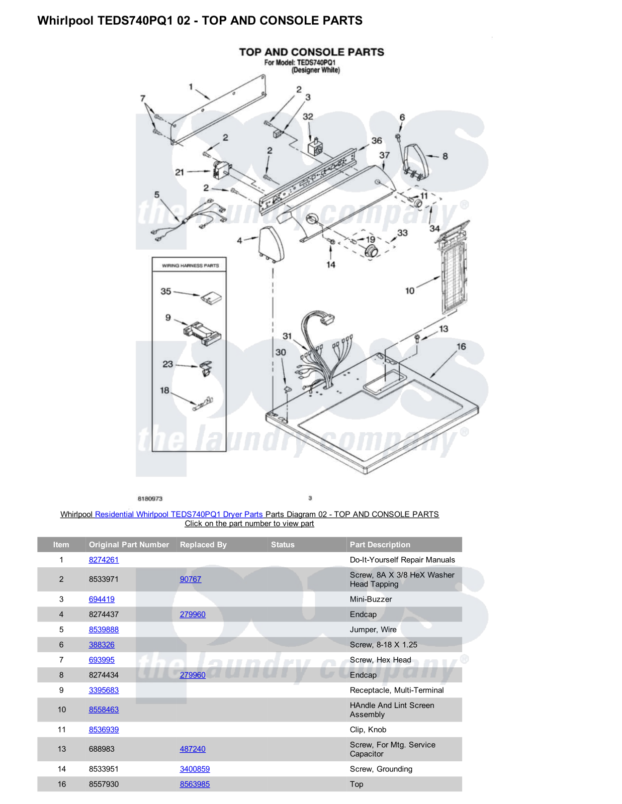 Whirlpool TEDS740PQ1 Parts Diagram