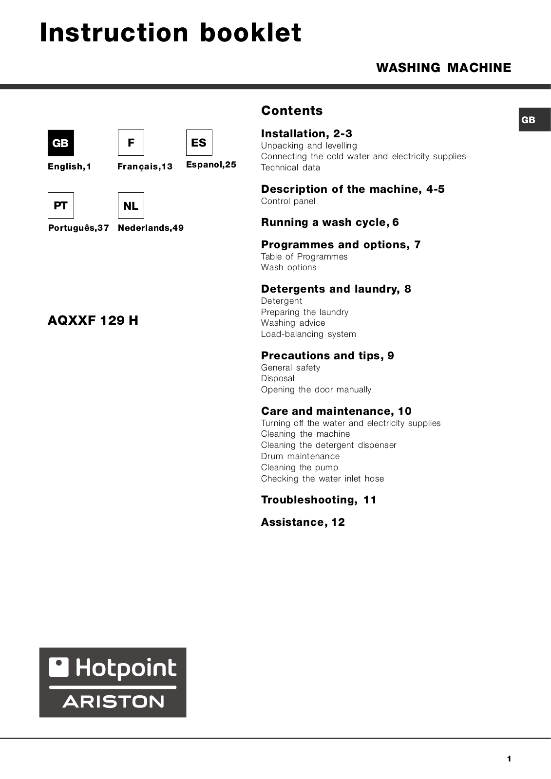 Hotpoint AQXXF 129 H User Manual