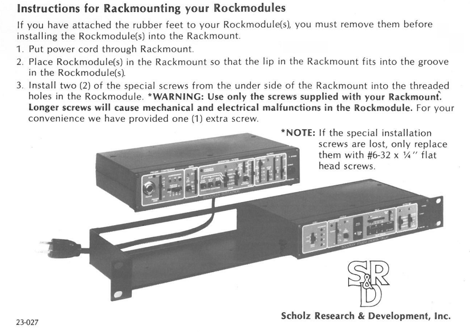 Scholz Research & Development Rockman Rackmount Instruction Manual