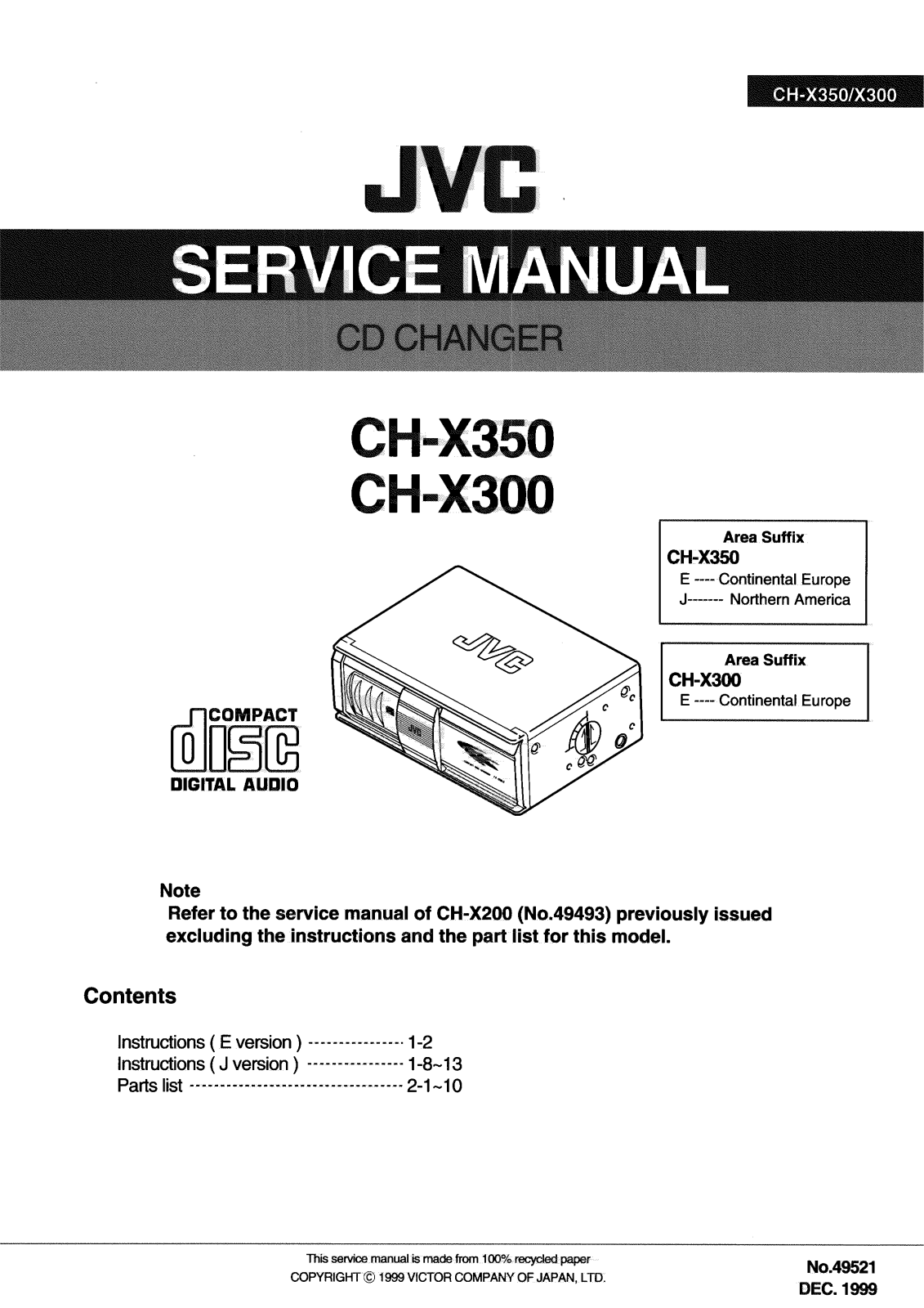 JVC CH-X300E, CH-X350E, CH-X350J Service Manual