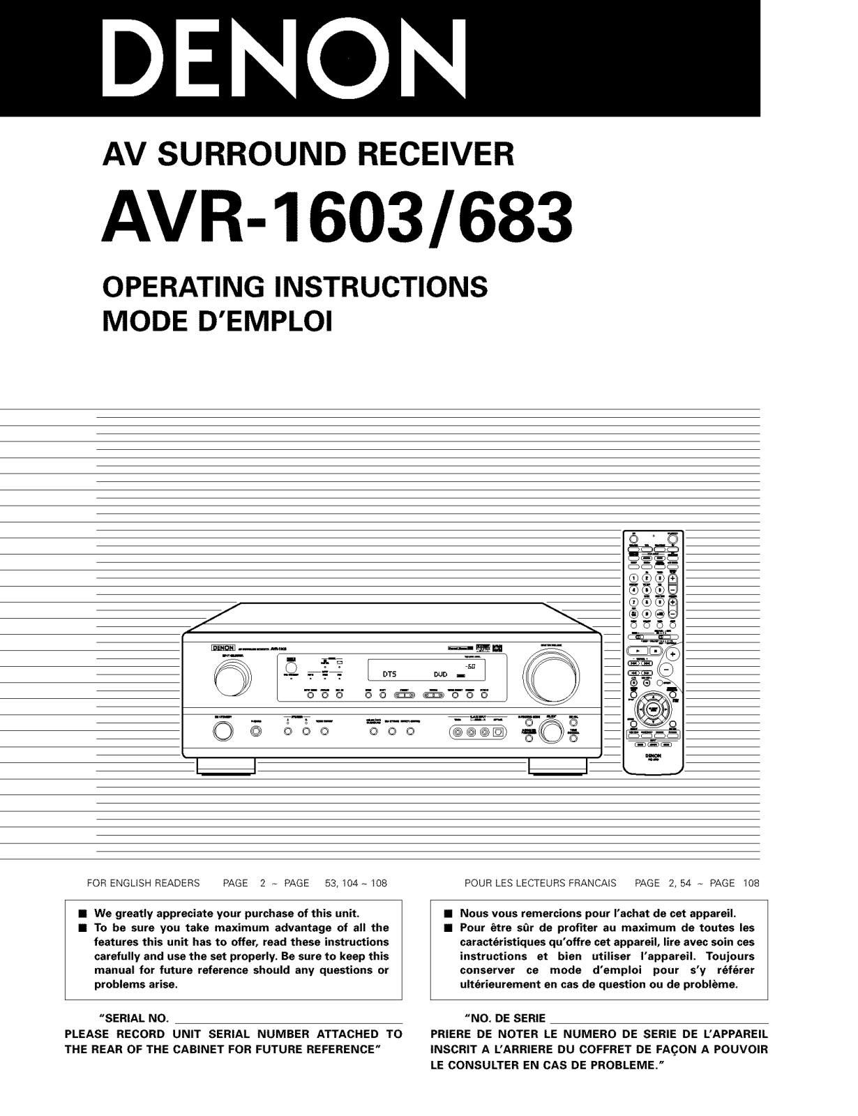 Denon AVR-1603, AVR-683 User Manual