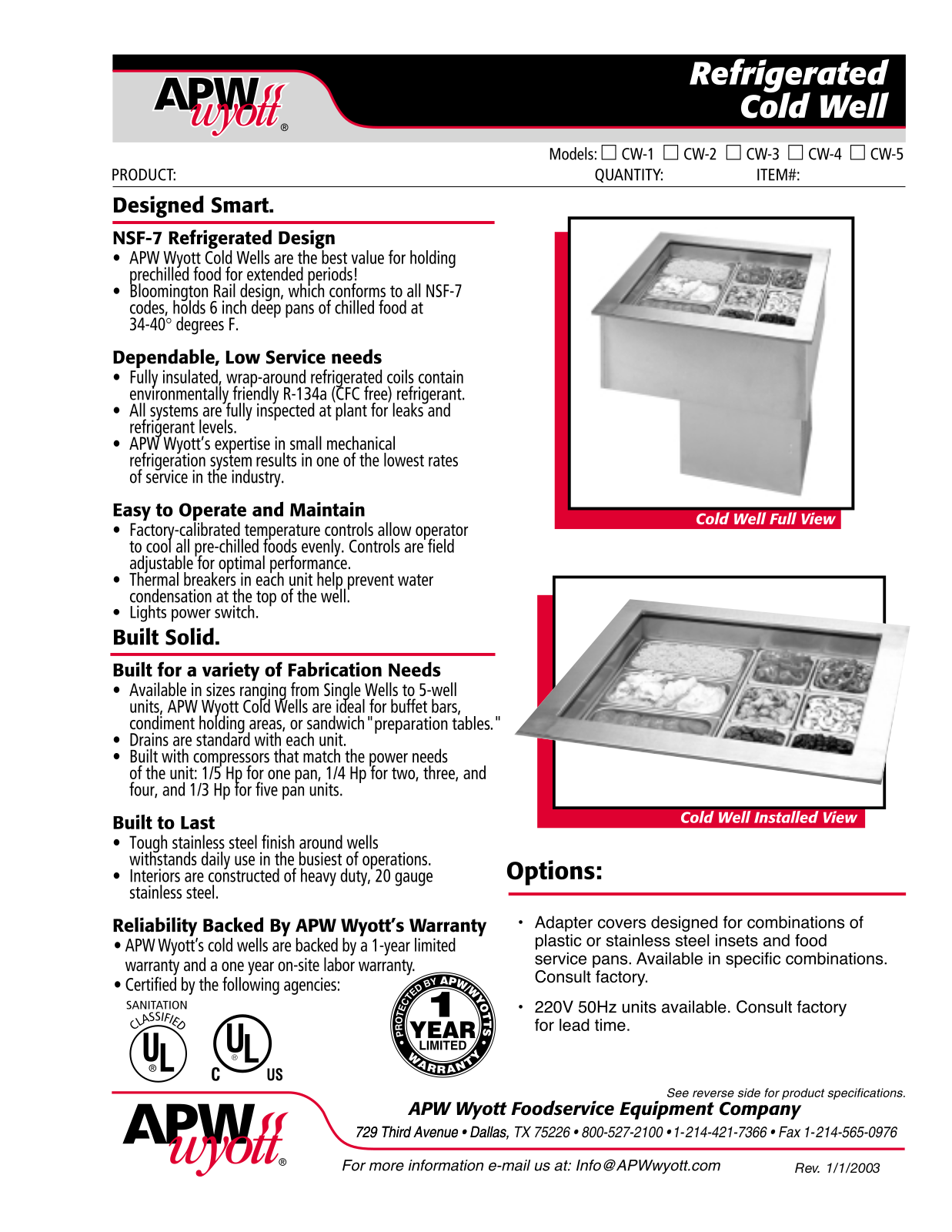 APW Wyott CW-1, CW-2, CW-3, CW-4, CW-5 General Manual