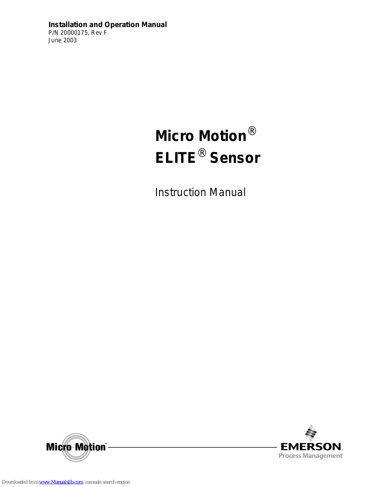 Emerson Micro Motion ELITE Instruction Manual