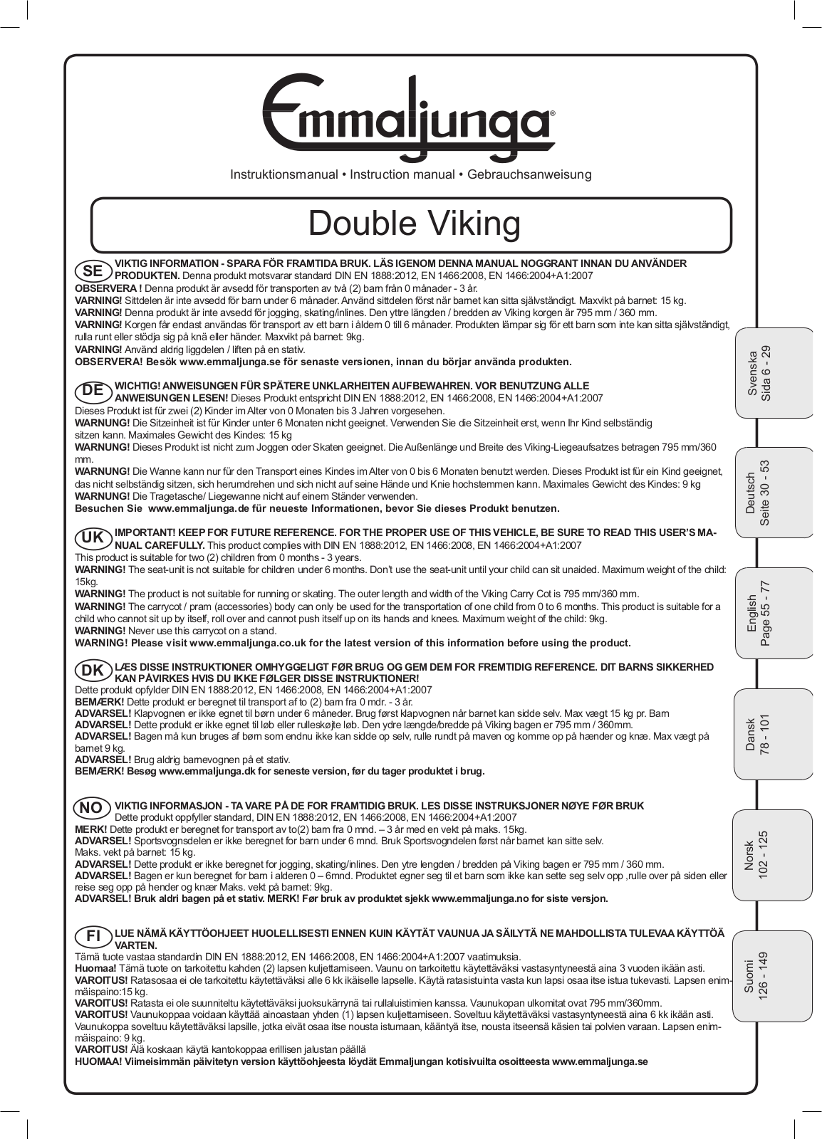 Emmaljunga Double Viking User Manual