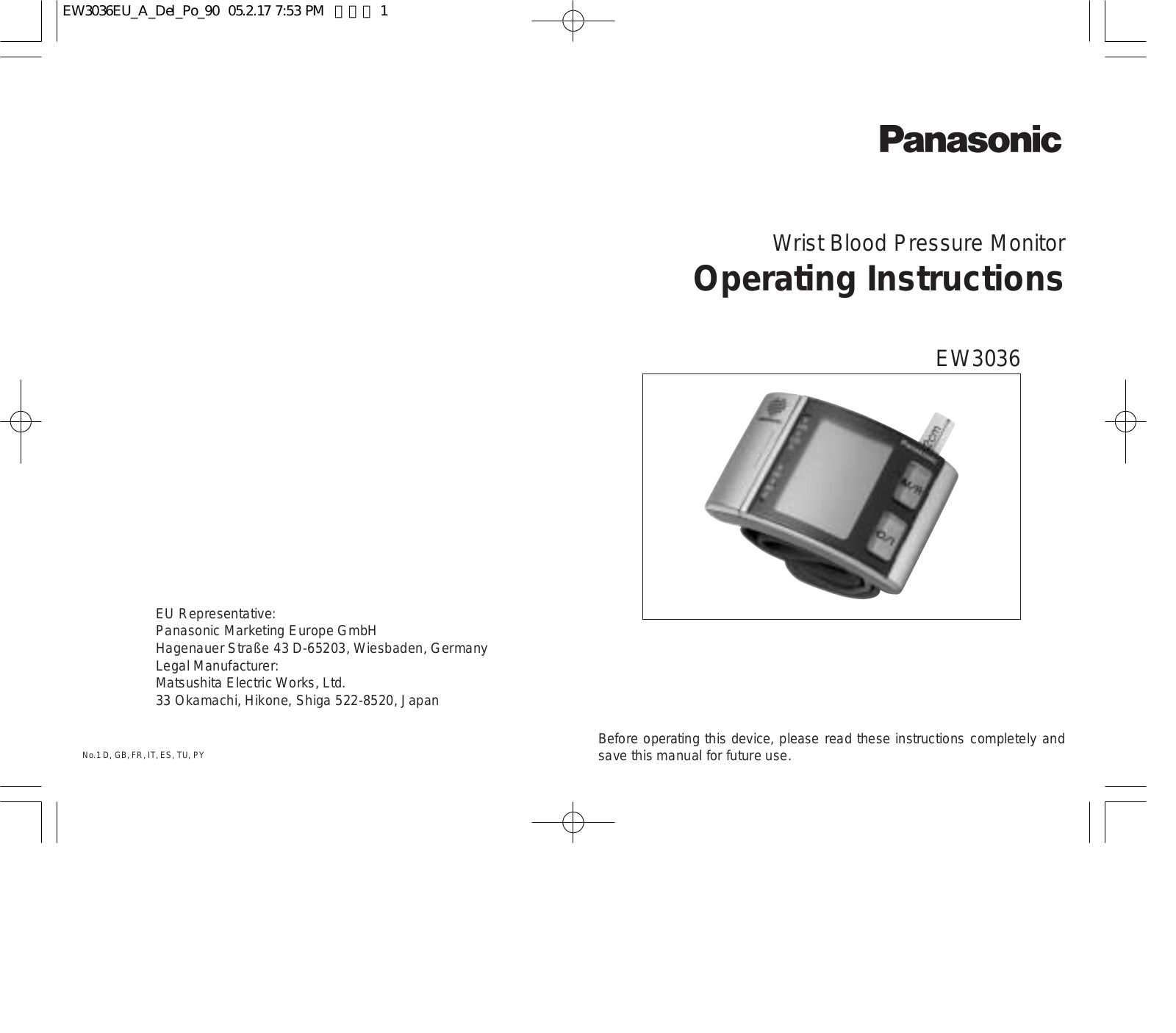 Panasonic EW3036E2 User Manual