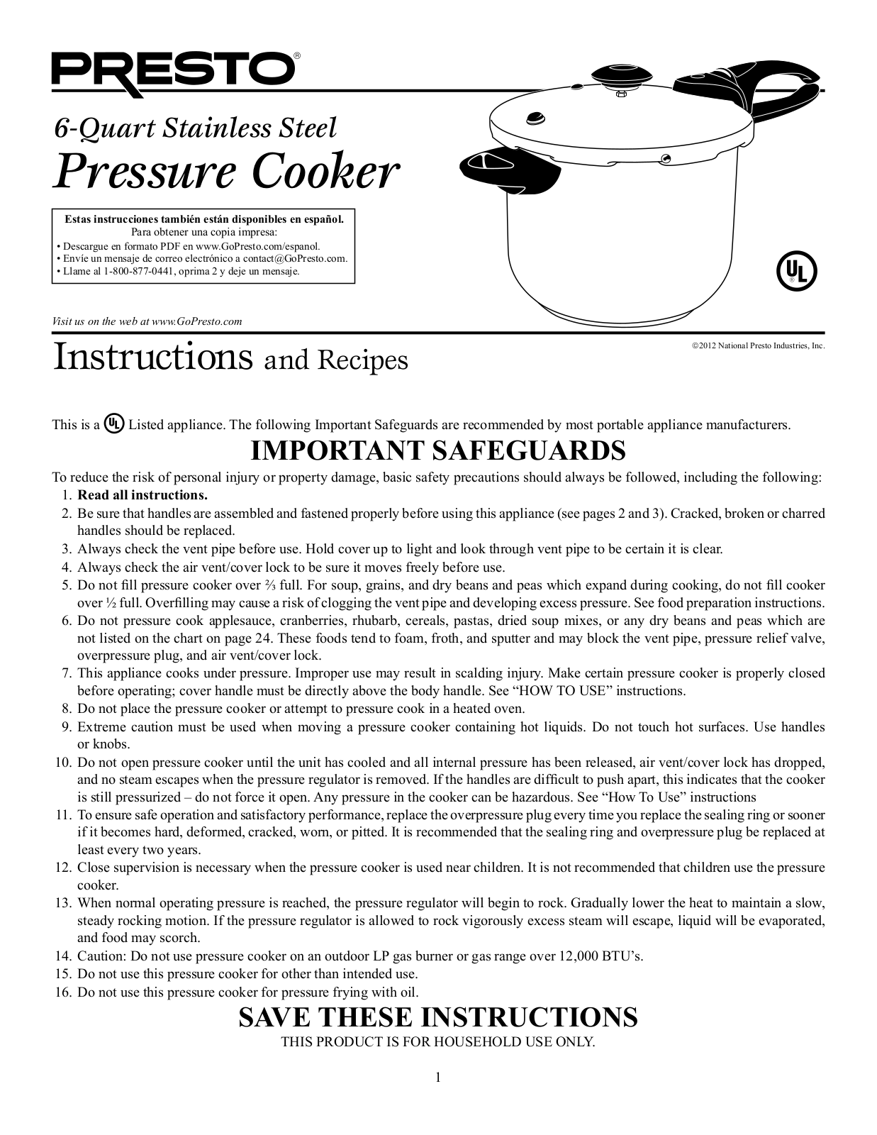 Presto Electric Pressure Cooker User Manual