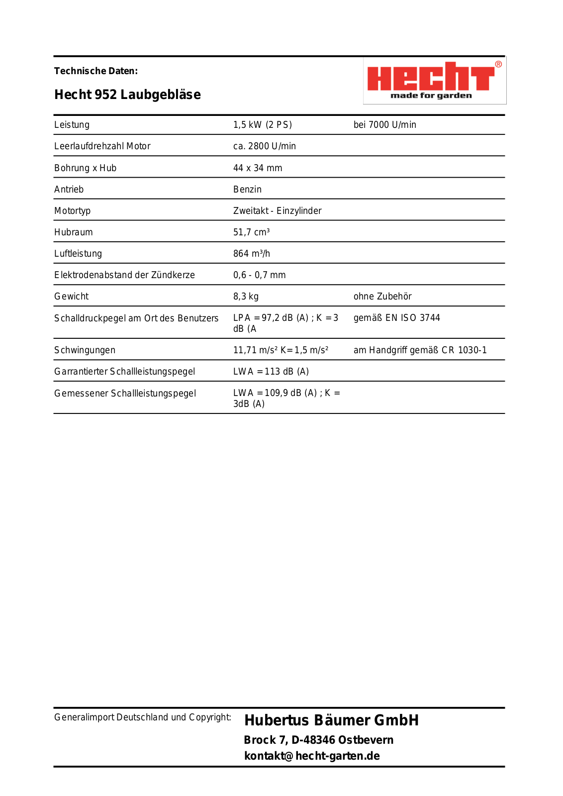 Hecht 952 User Manual