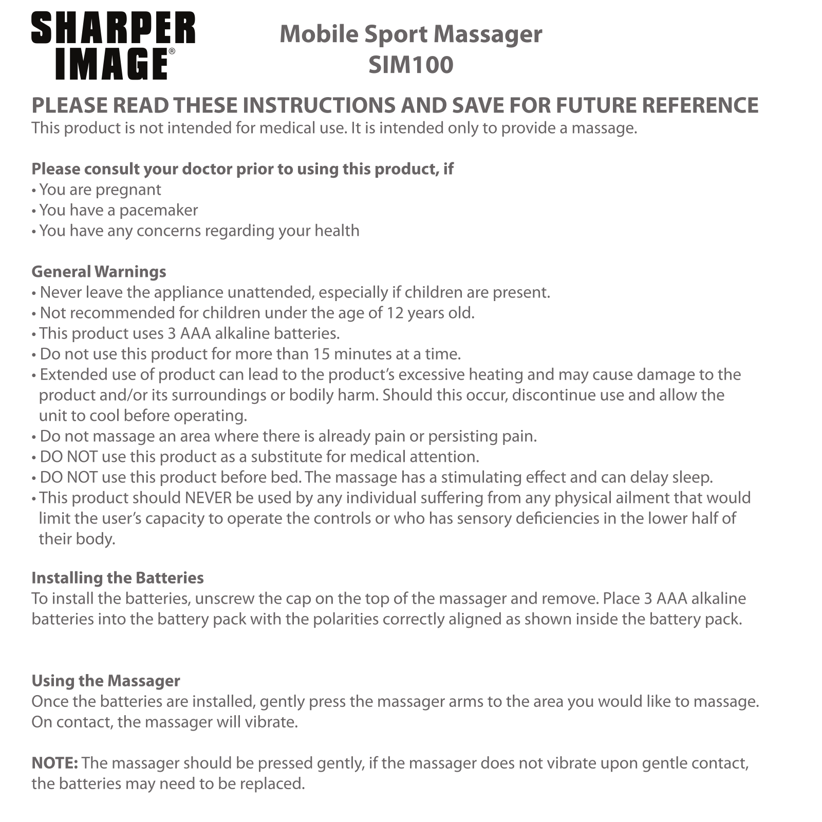 Sharper image SIM100 User Manual