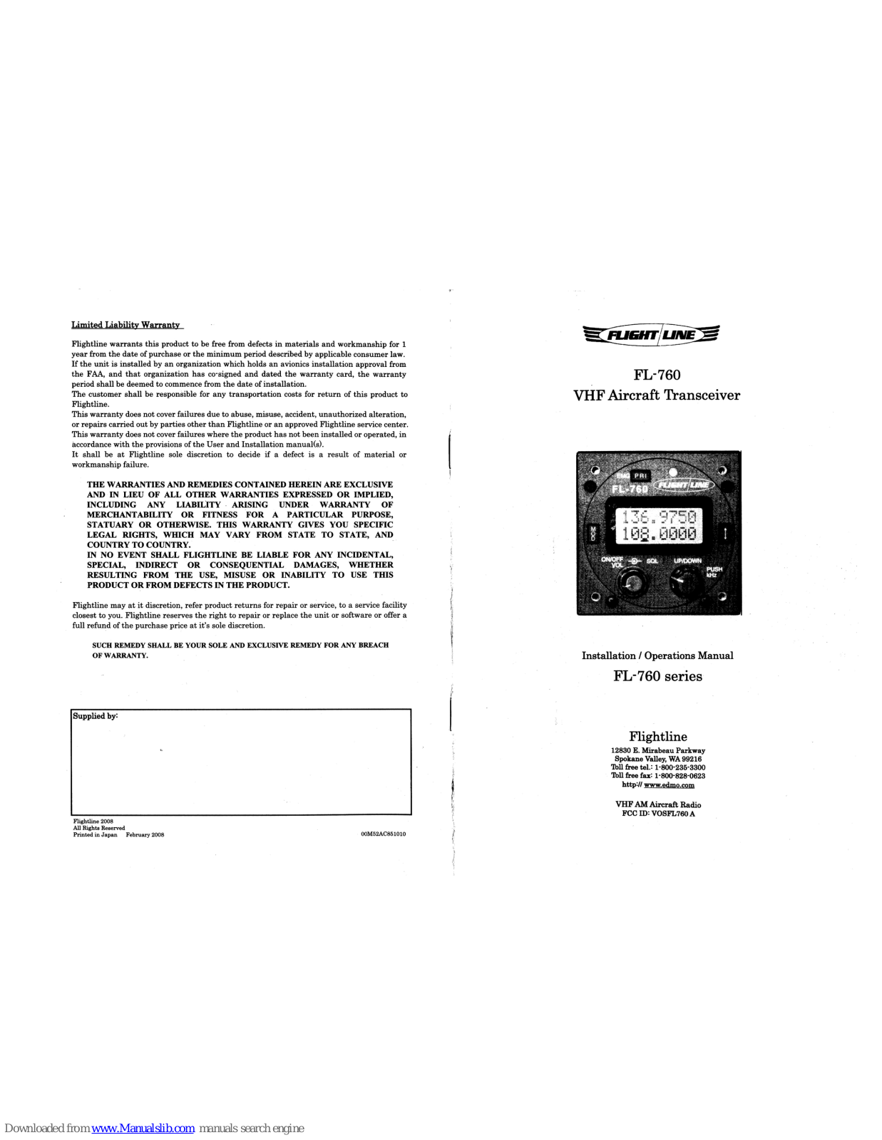 Flightline FL-760 Installation & Operation Manual