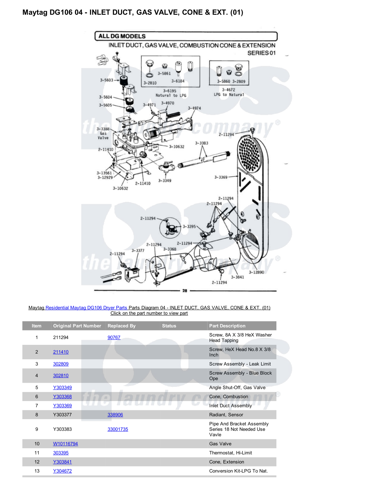 Maytag DG106 Parts Diagram