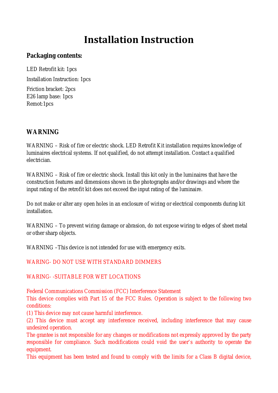 Leedarson Lighting NS01RA13FR125 Users Manual