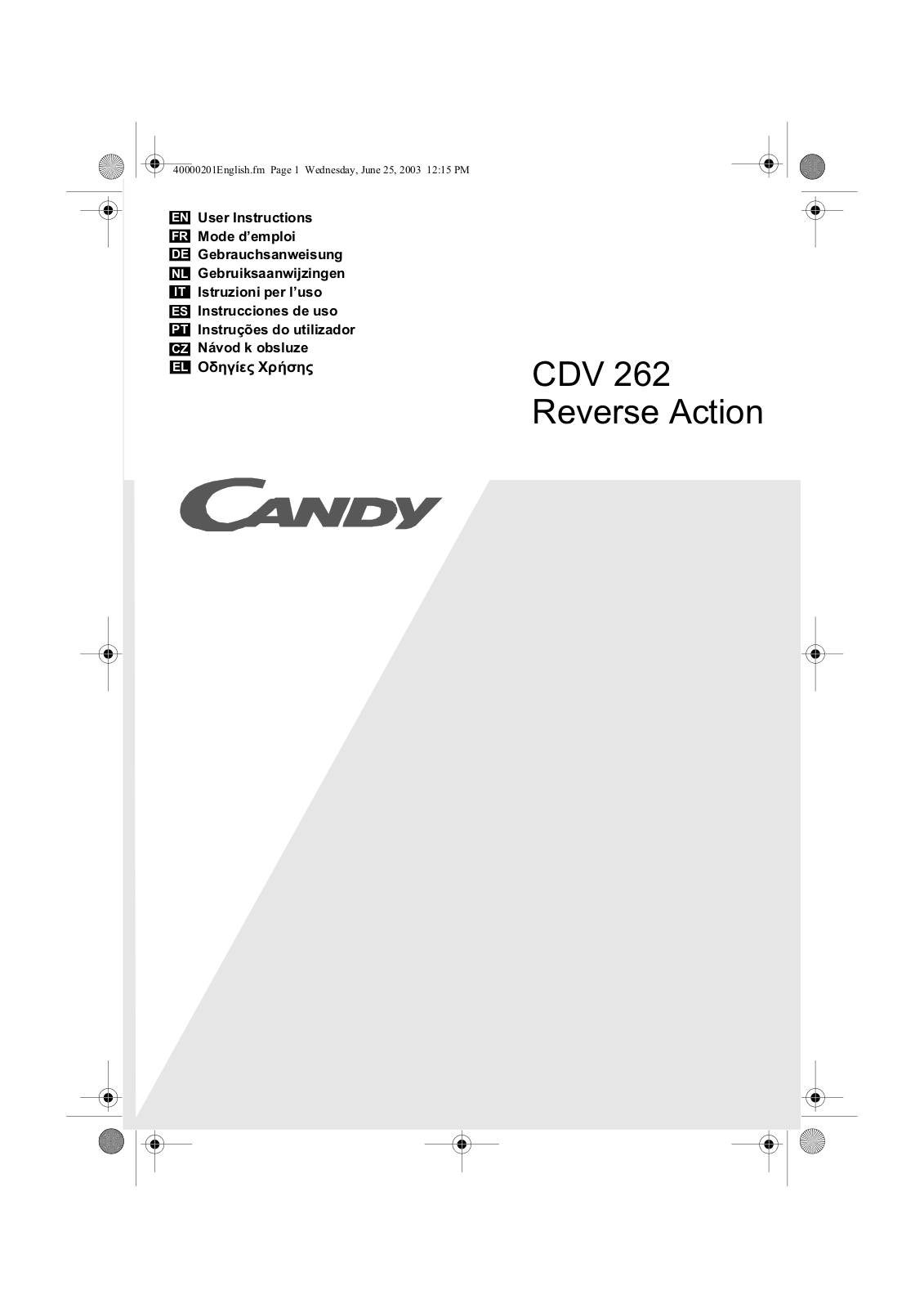 Candy AB CDV262 User Manual