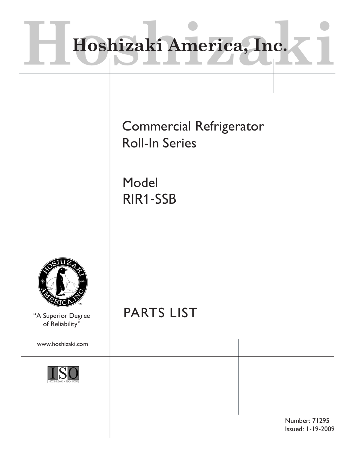 Hoshizaki RIR1-SSB User Manual