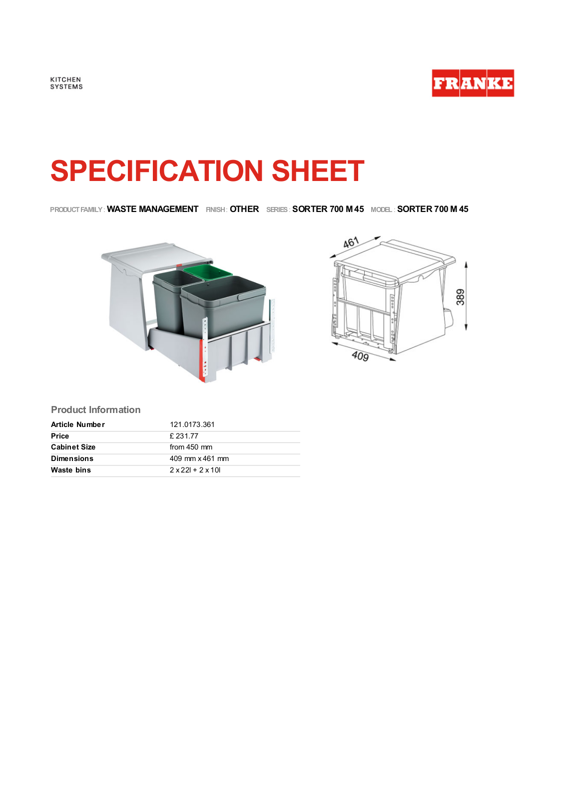 Franke Foodservice SORTER 700 M 45 User Manual