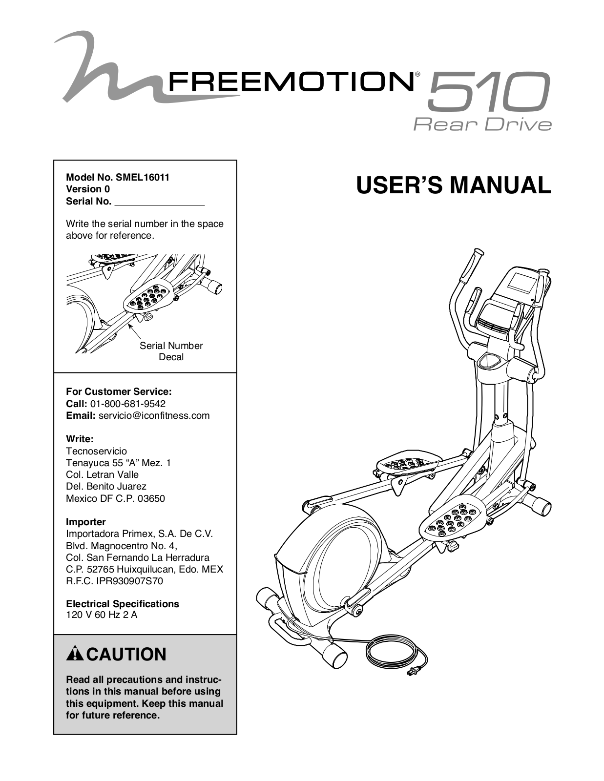 FreeMotion SMEL160110 Owner's Manual