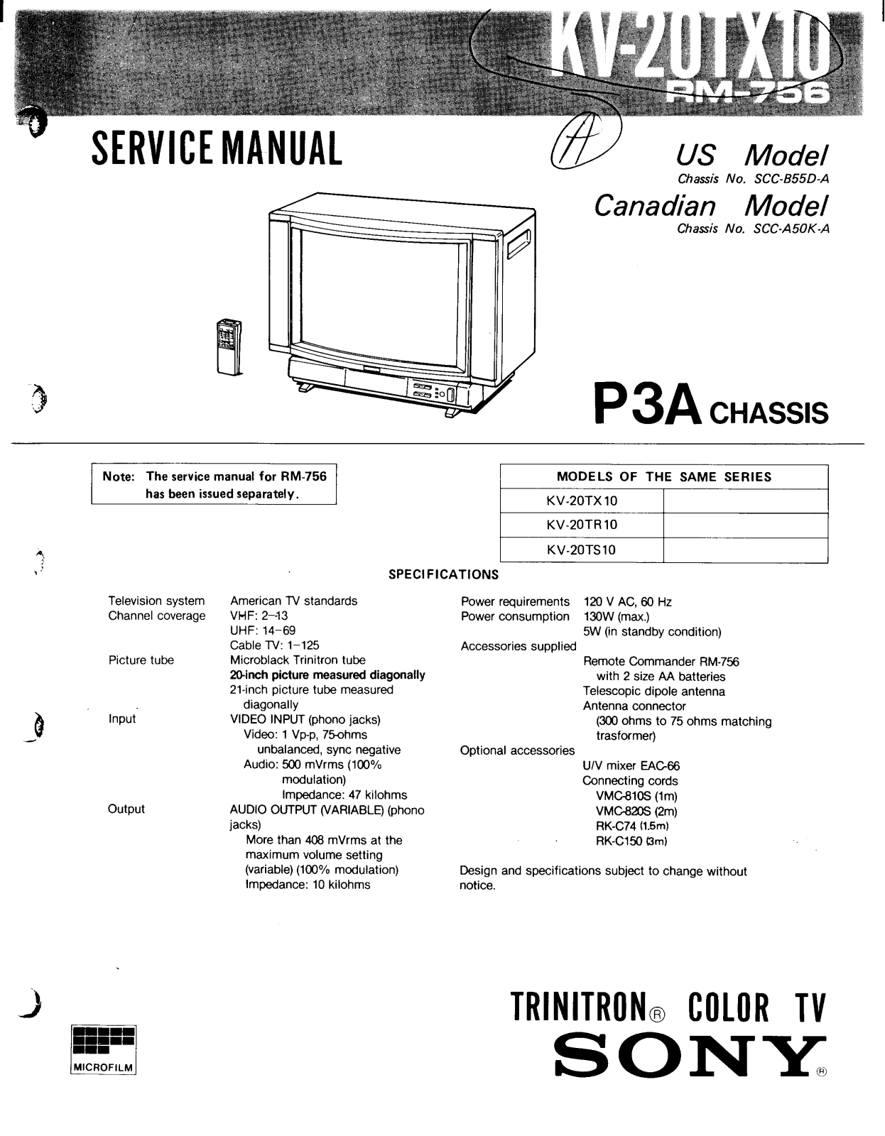 Sony KV-20TX10 Service Manual