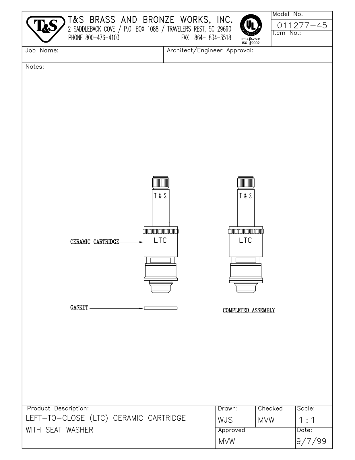 T & S Brass & Bronze Works 011277-45 General Manual