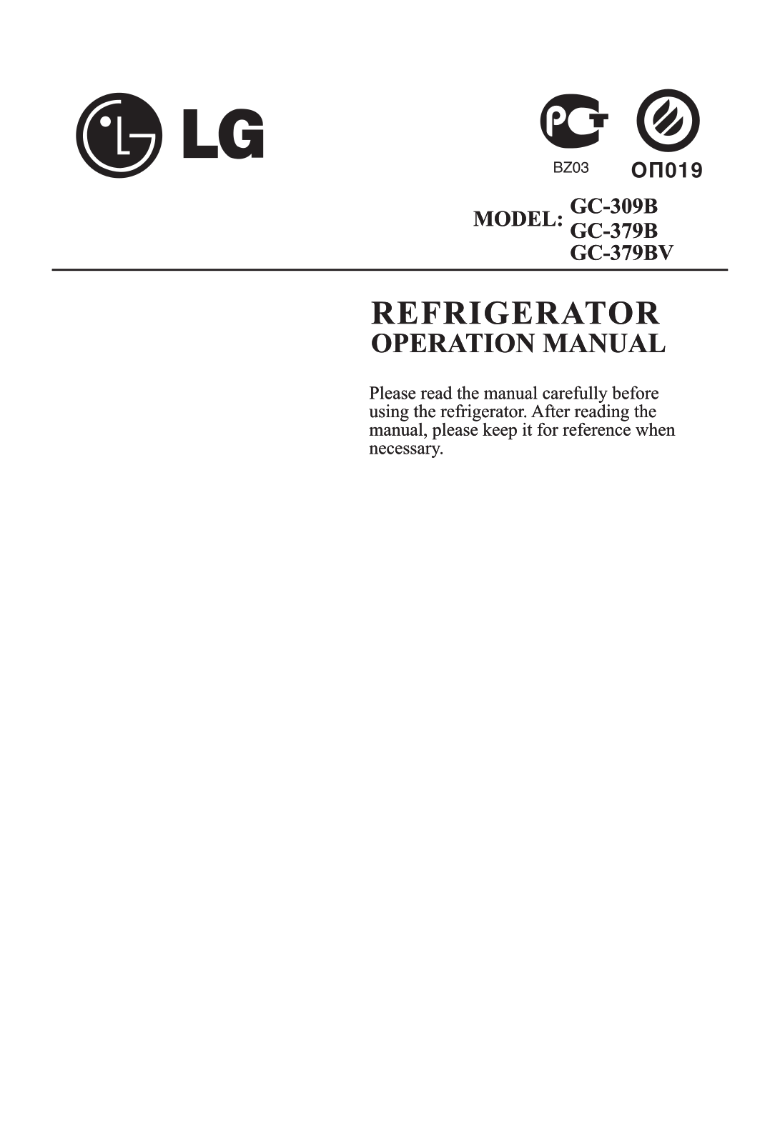 LG GC-309B, GC-379BV User guide