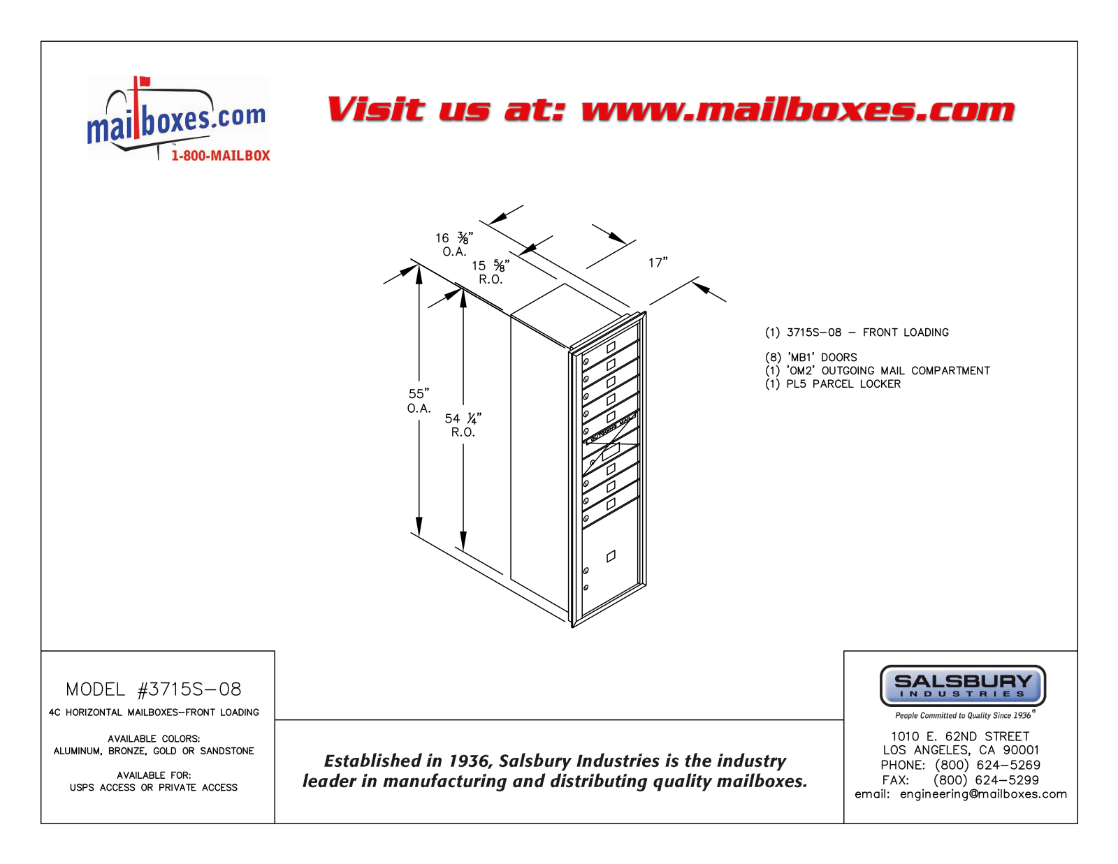 Salsbury Industries 3715S08ZFP, 3715S08ZFU User Manual