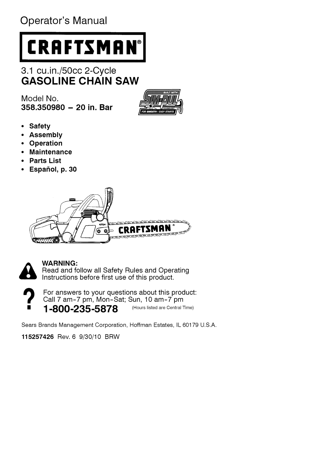 Craftsman 358350980 Owner’s Manual