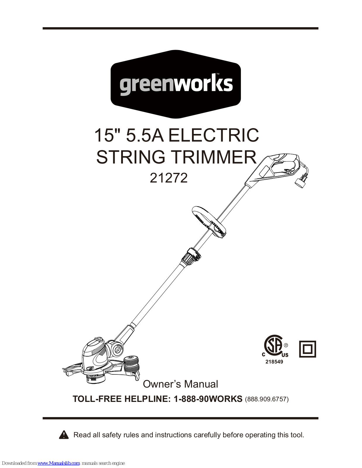 GreenWorks 21272 Owner's Manual