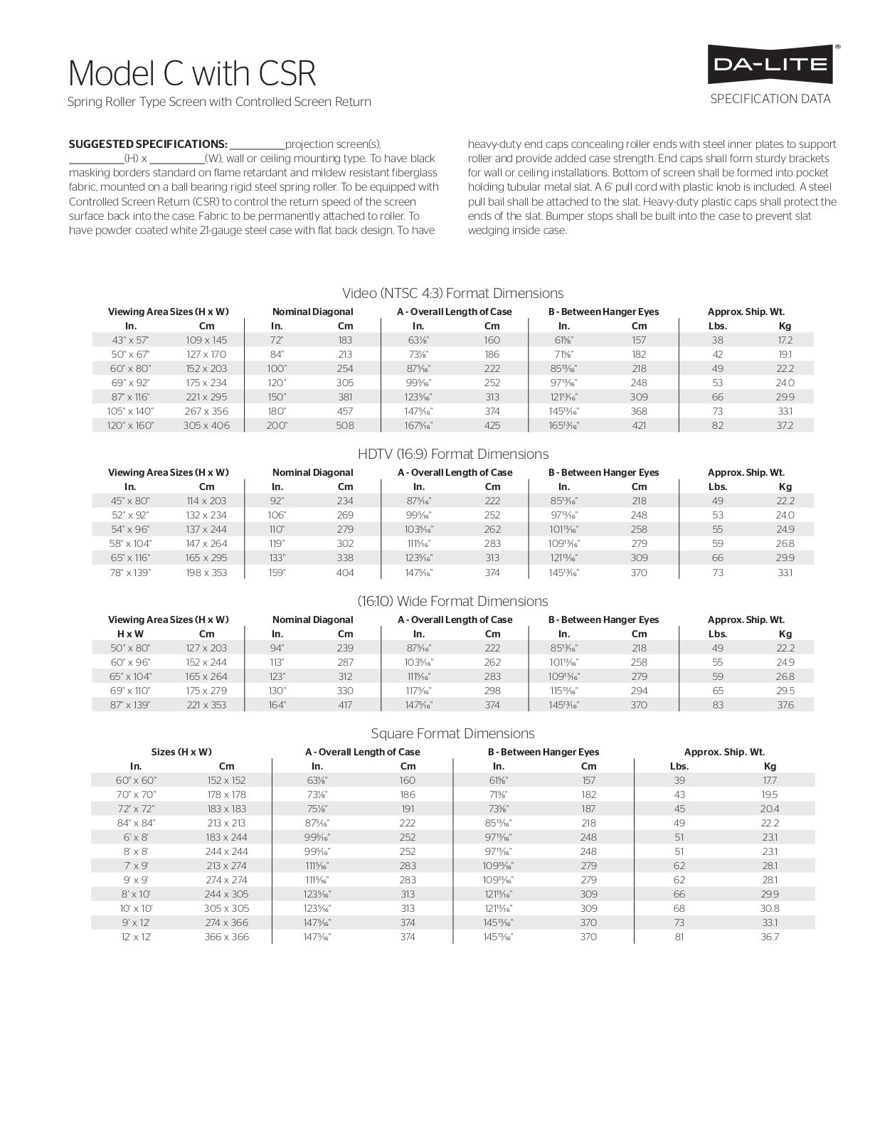 Da-Lite 20909 User Manual