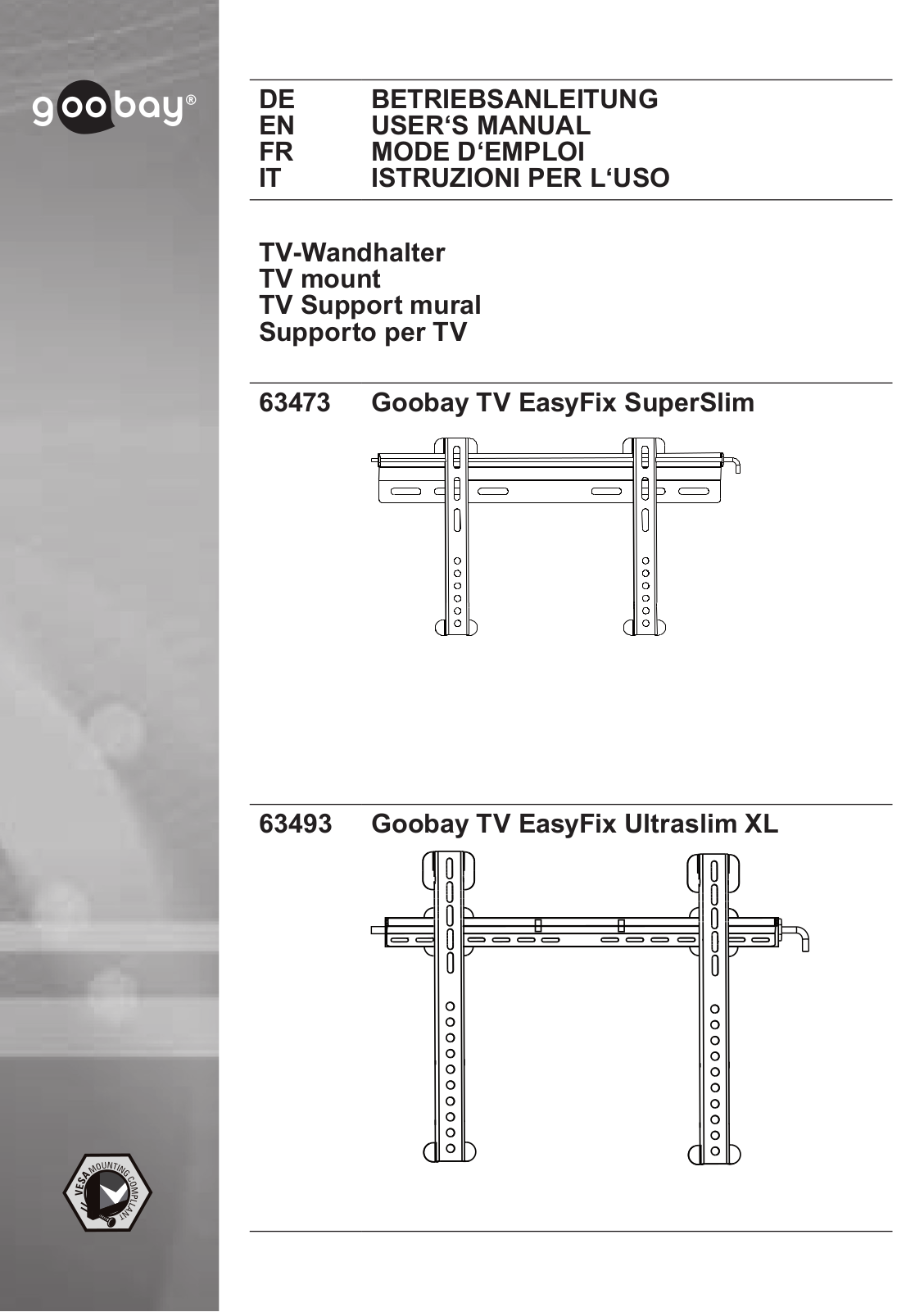 Goobay TV EasyFix UltraSlim XL, TV EasyFix SuperSlim User Manual