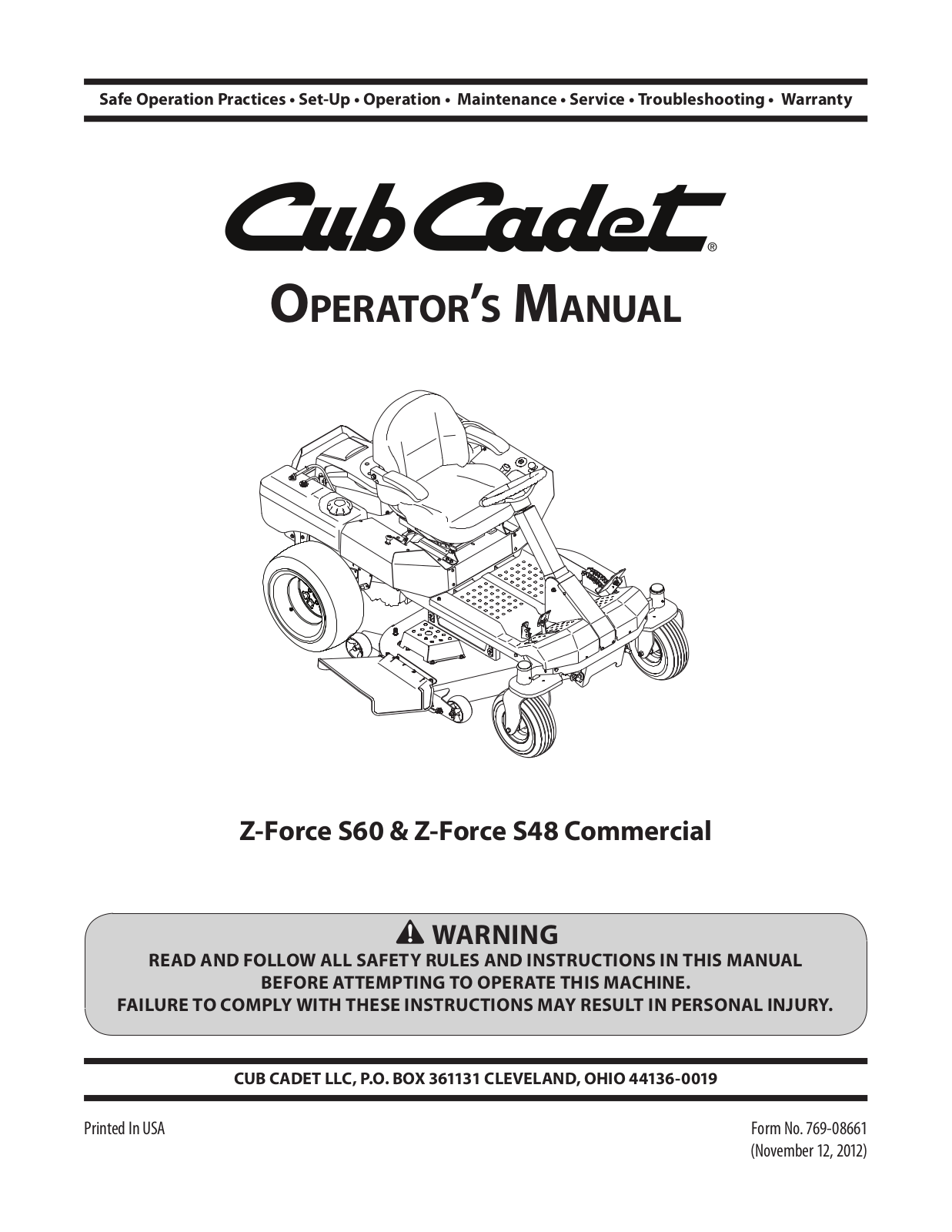 Cub cadet S48, S60 User Manual