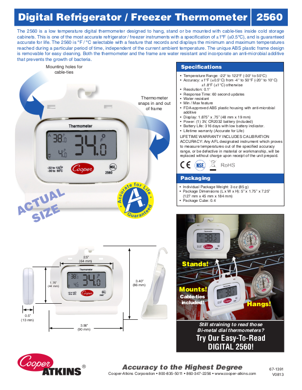 Cooper Atkins 2560 Digital Refrigerator / Freezer Thermometer