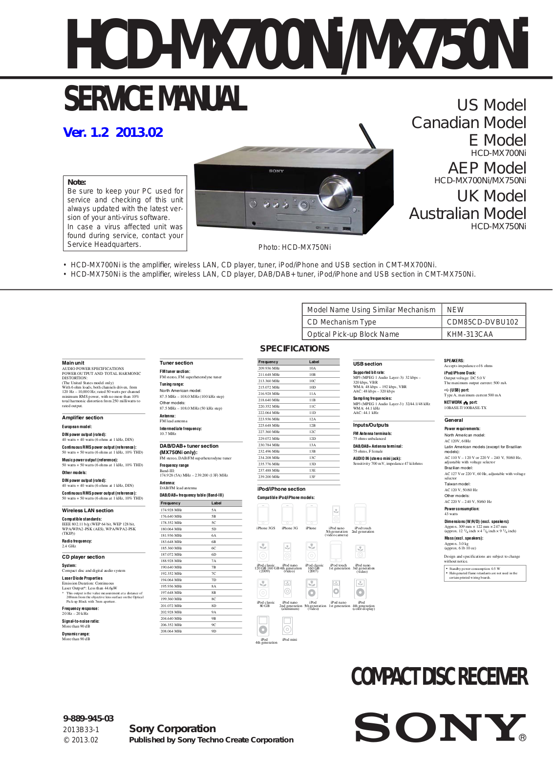 Sony HCD-MX700Ni, HCD-MX750Ni Schematic