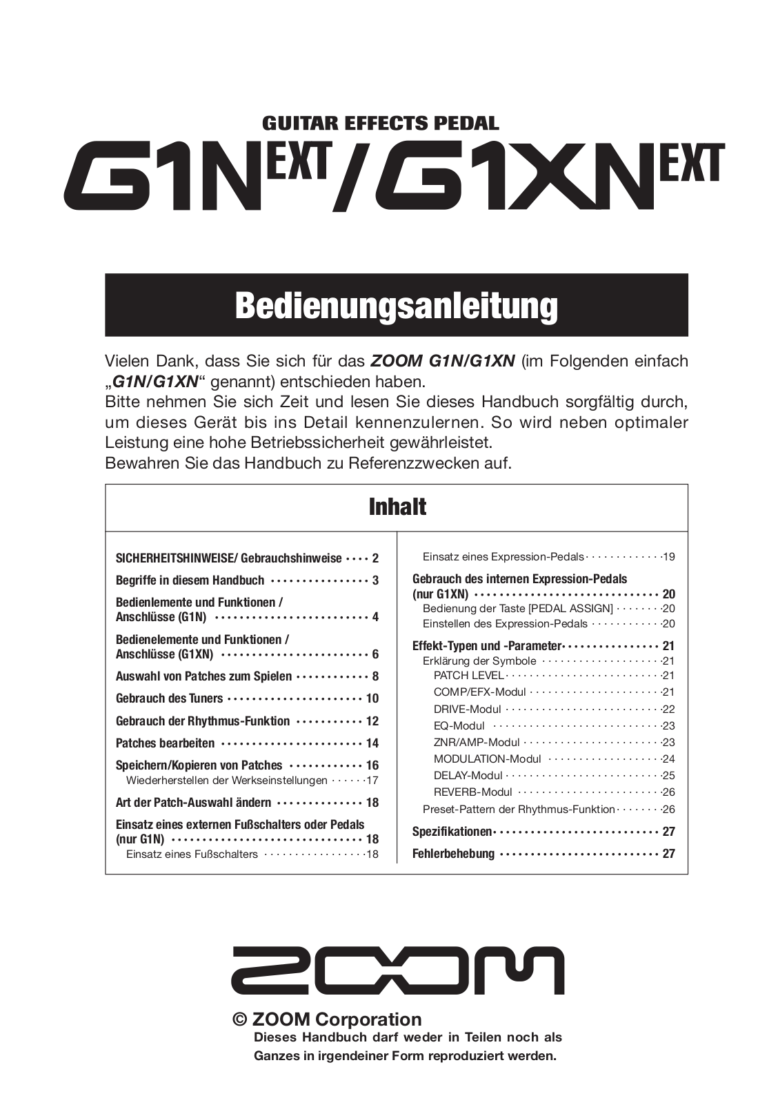 Zoom G1N, G1XN User Manual