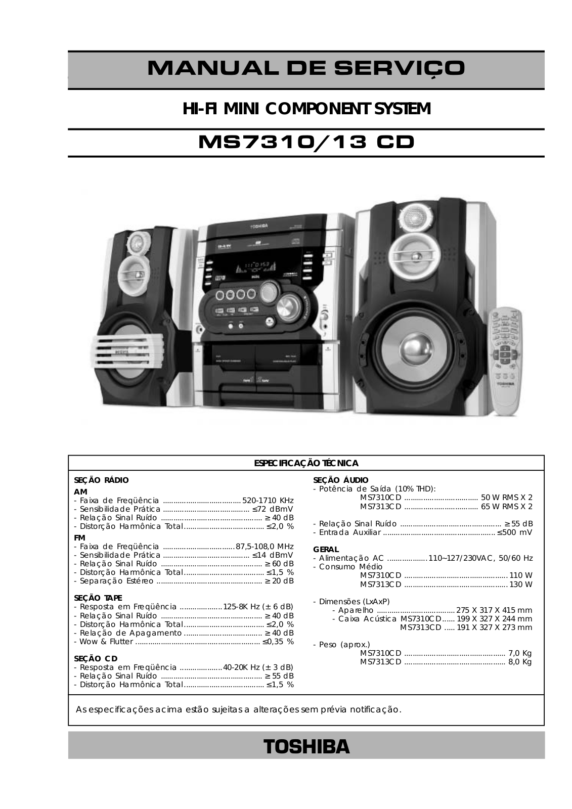 Toshiba MS-7310, MS-7313 Service manual