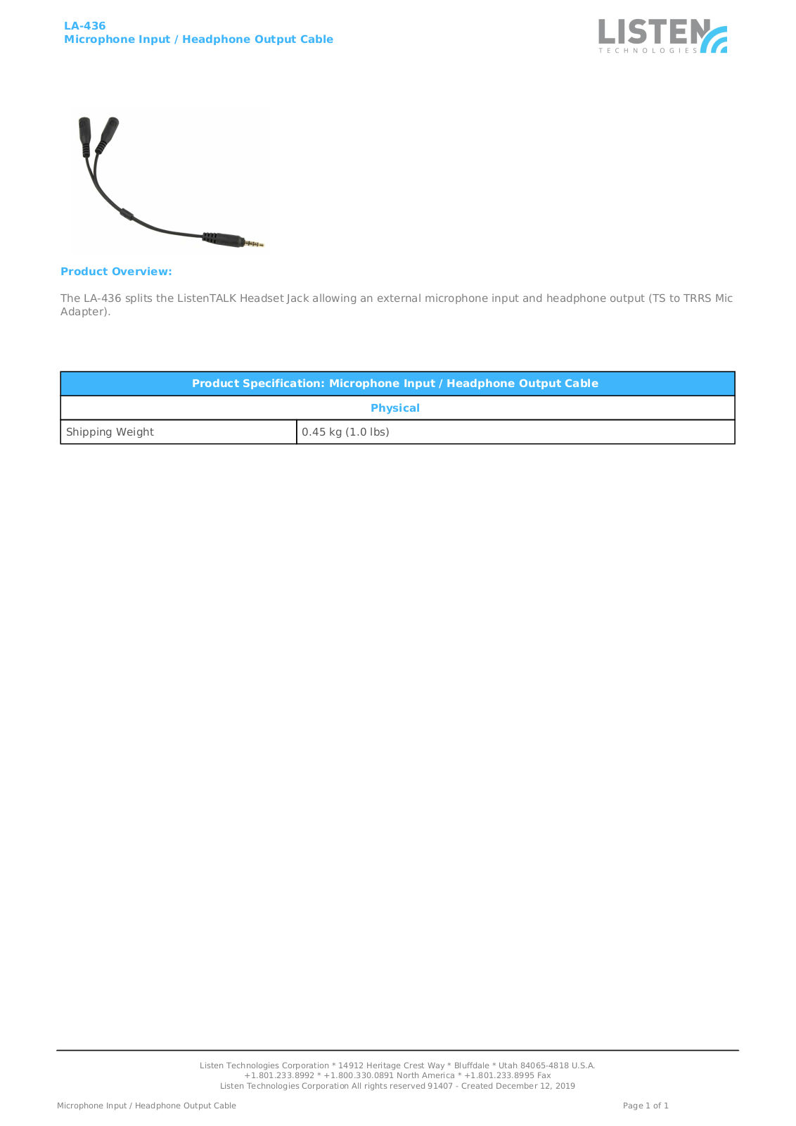 Listen Technologies LA-436 Data Sheet - ManualMachine.com