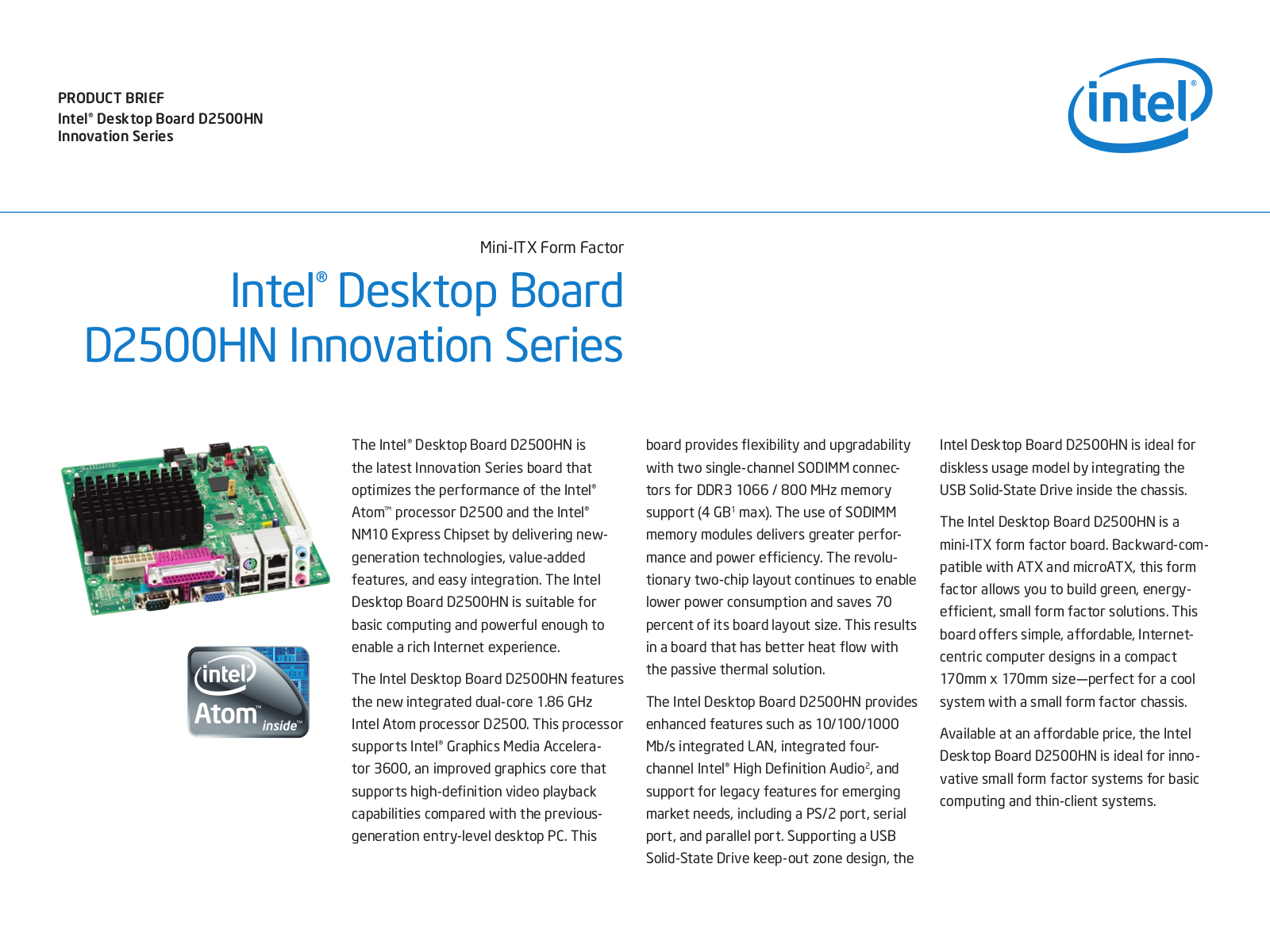 Intel D2500HN Innovation Series Product Brief