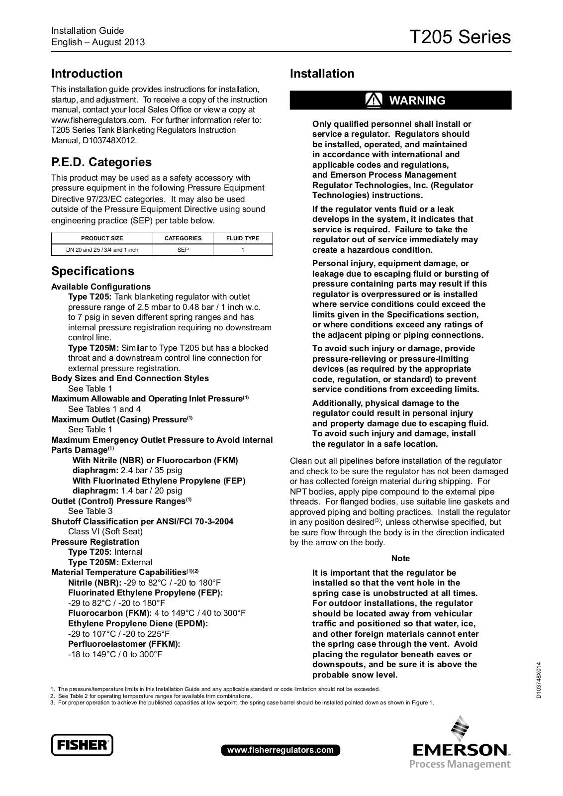 Emerson T205 Installation Guide