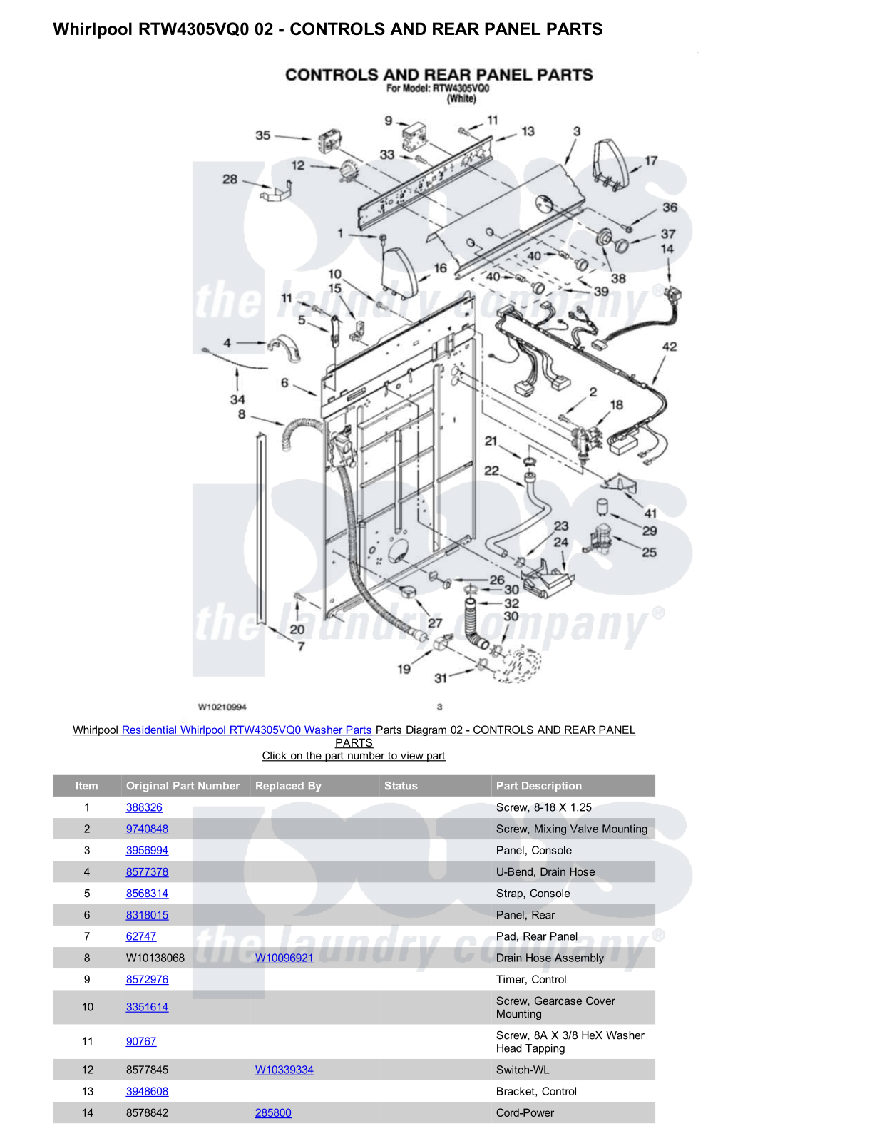 Whirlpool RTW4305VQ0 Parts Diagram