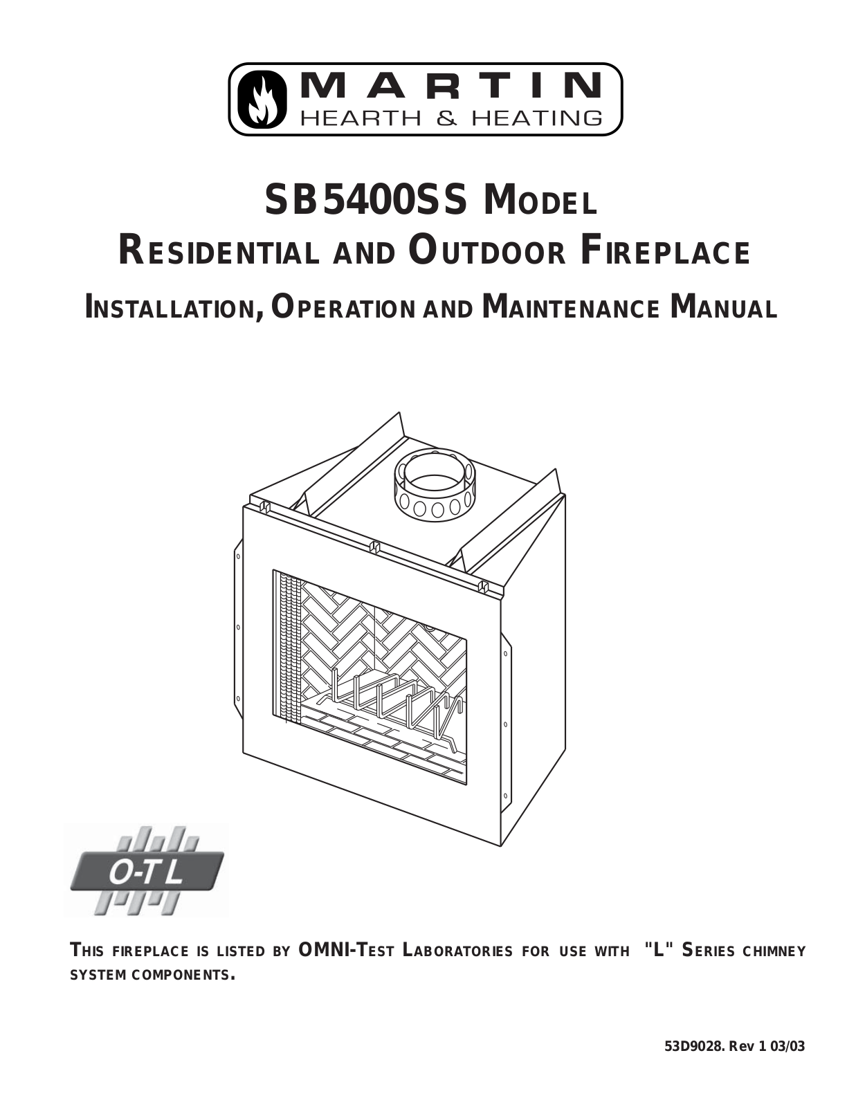 Martin Fireplaces SB5400SS User Manual