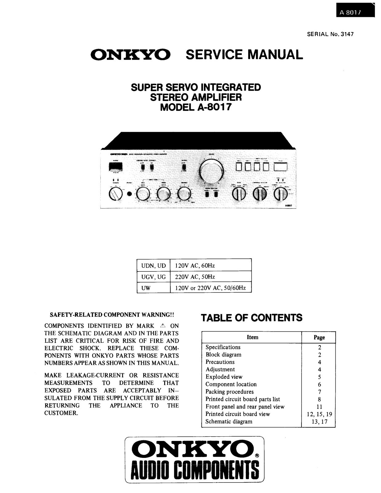 Onkyo A-8017 Service Manual