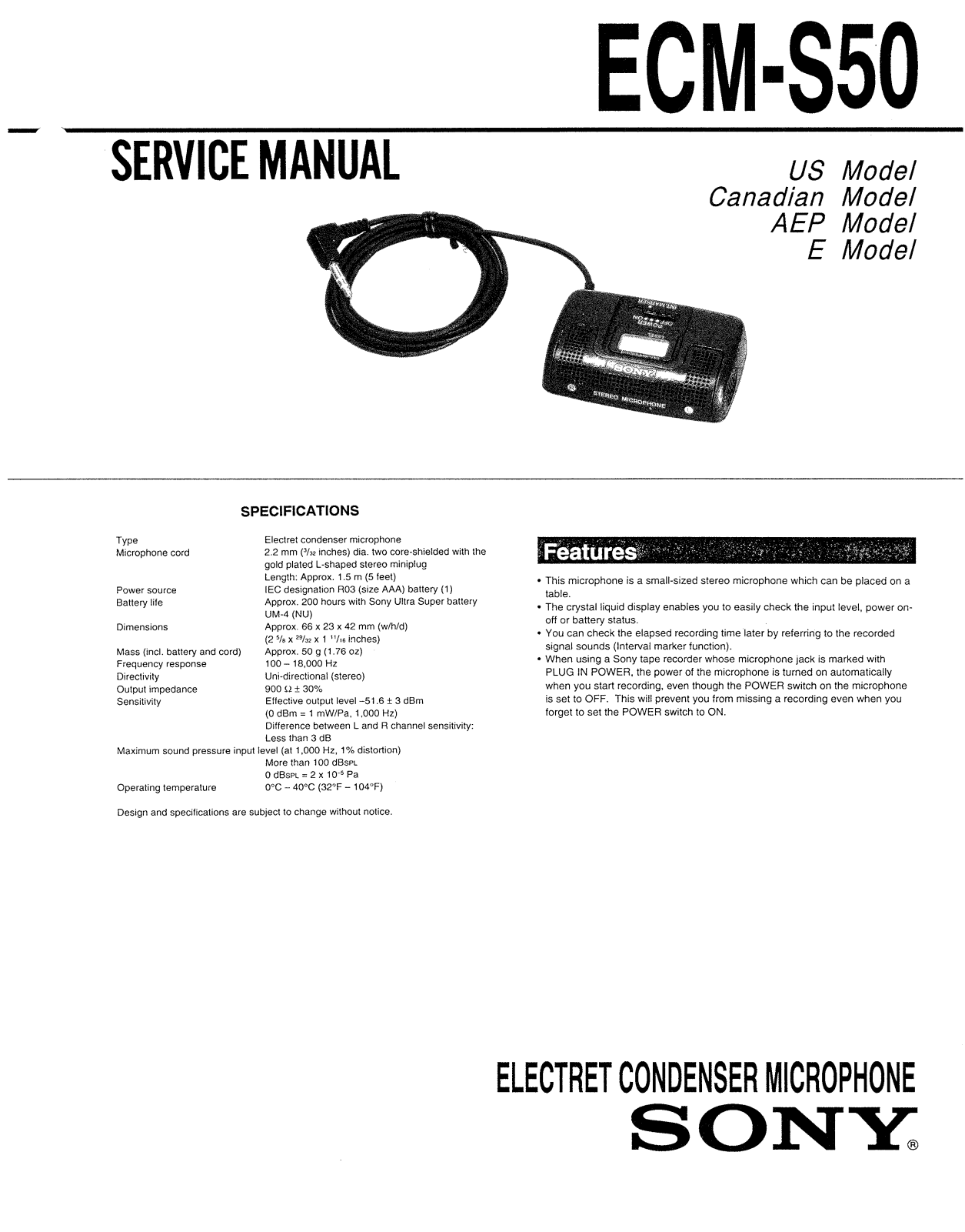 Sony ECMS-50 Service manual