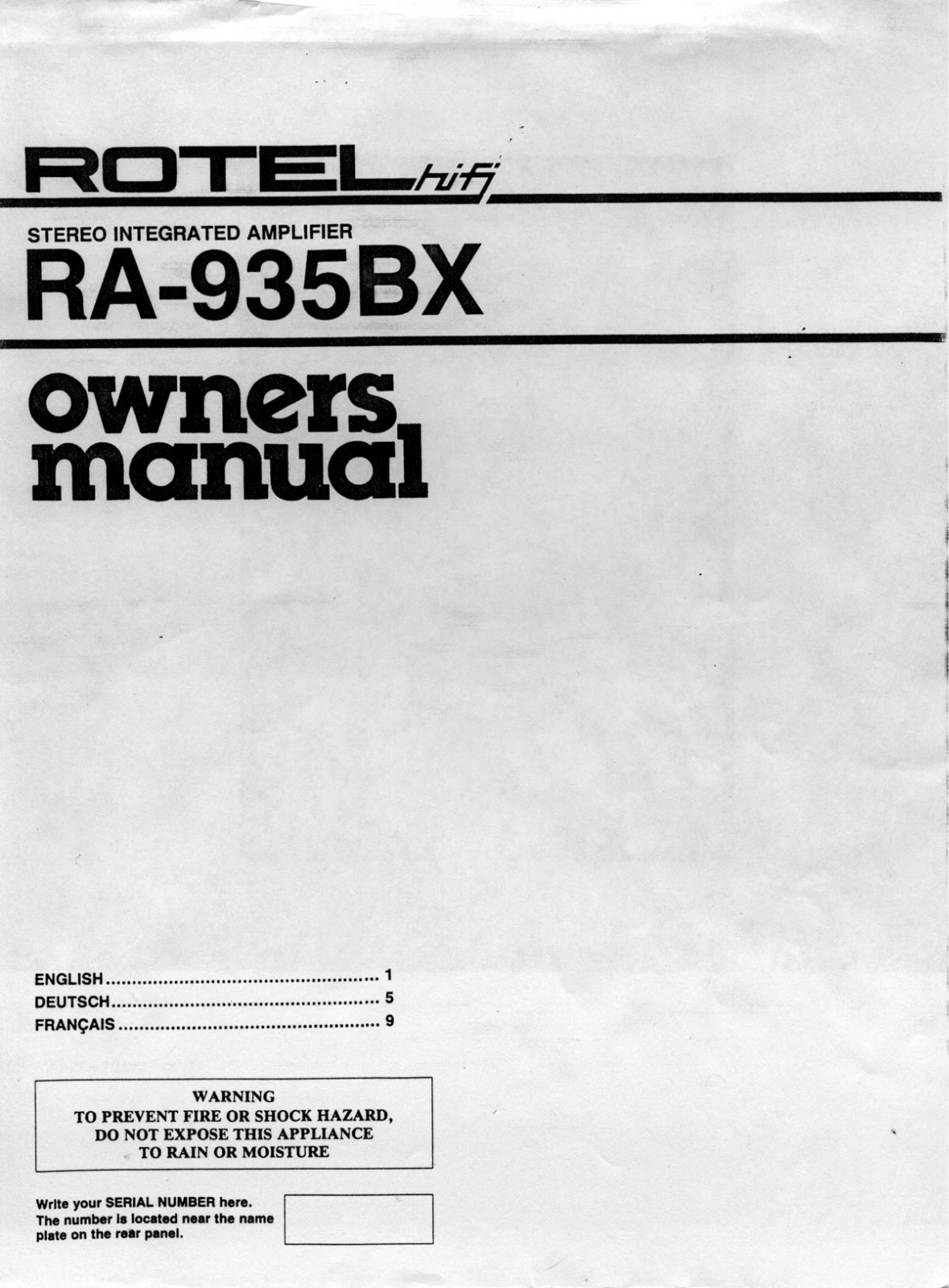 Rotel RA935BX User Manual