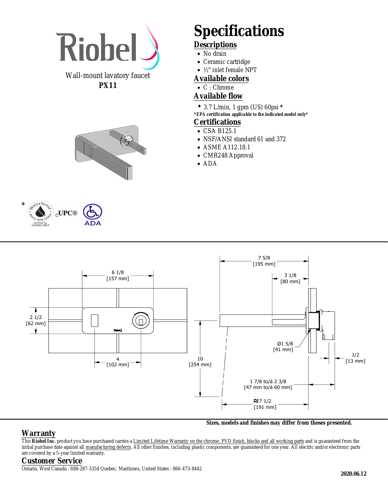 Riobel PX11C Specifications - ManualMachine.com