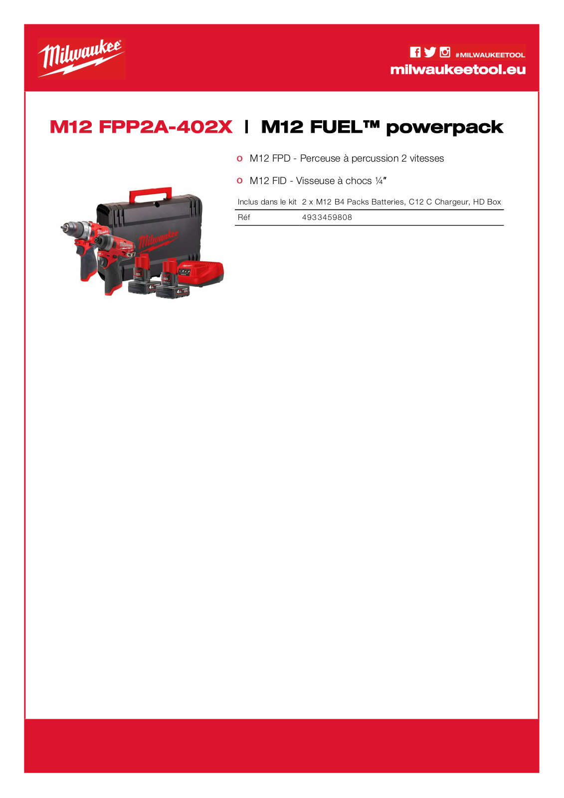 Milwaukee 4933459808, M12 FPP2A-402X Specification - ManualMachine.com