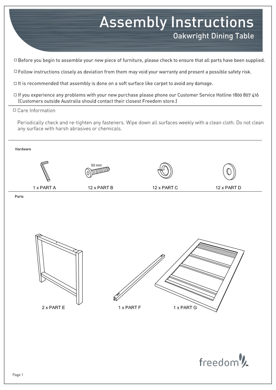 Freedom Oakwright Dining Table Assembly Instruction