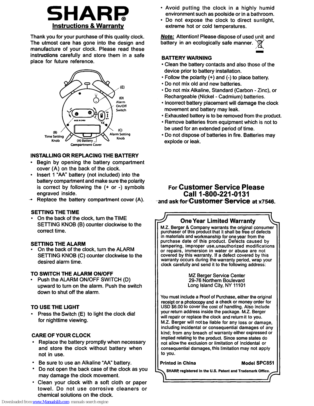 Sharp SPC851 Instruction Manual - ManualMachine.com