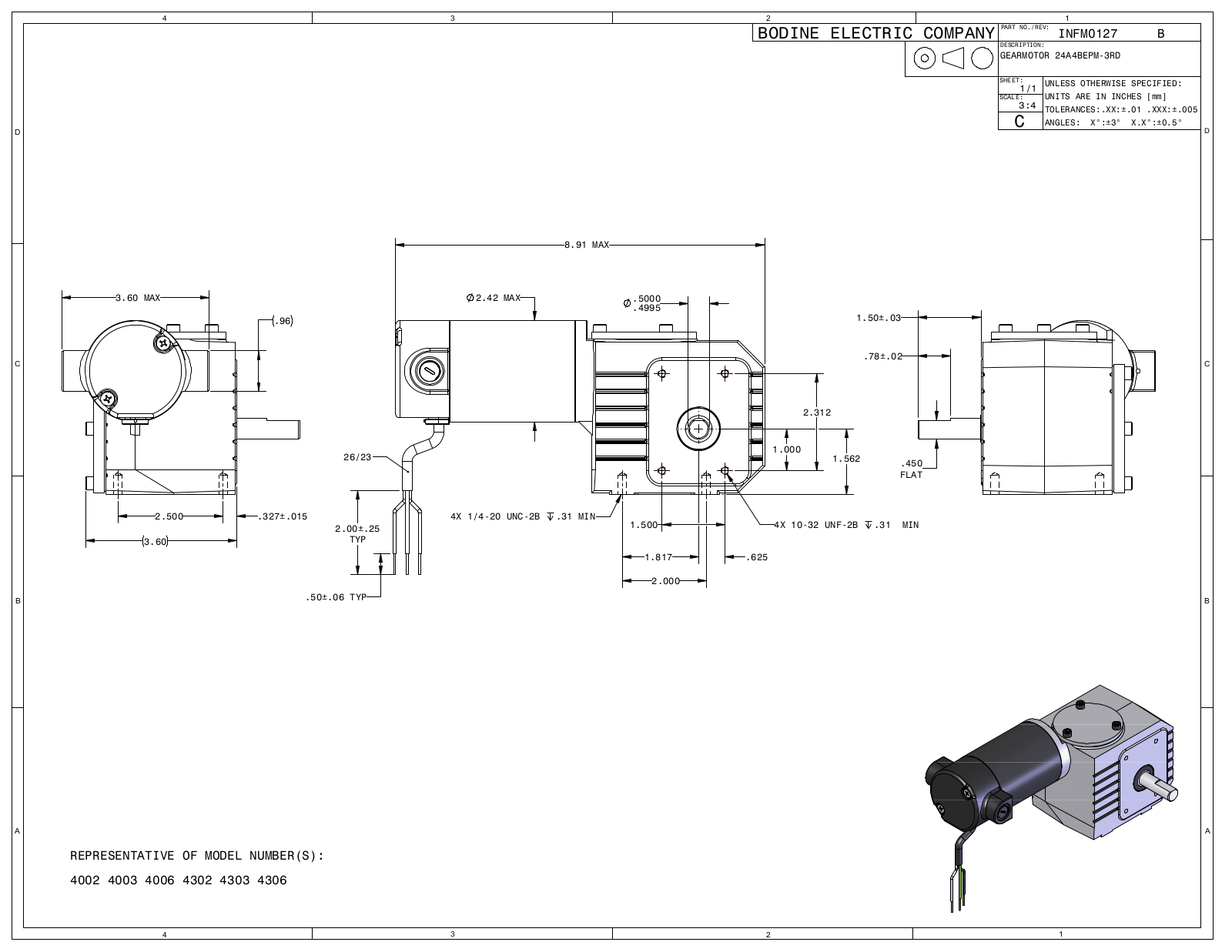 Bodine 4002, 4003, 4006, 4302, 4303 Reference Drawing