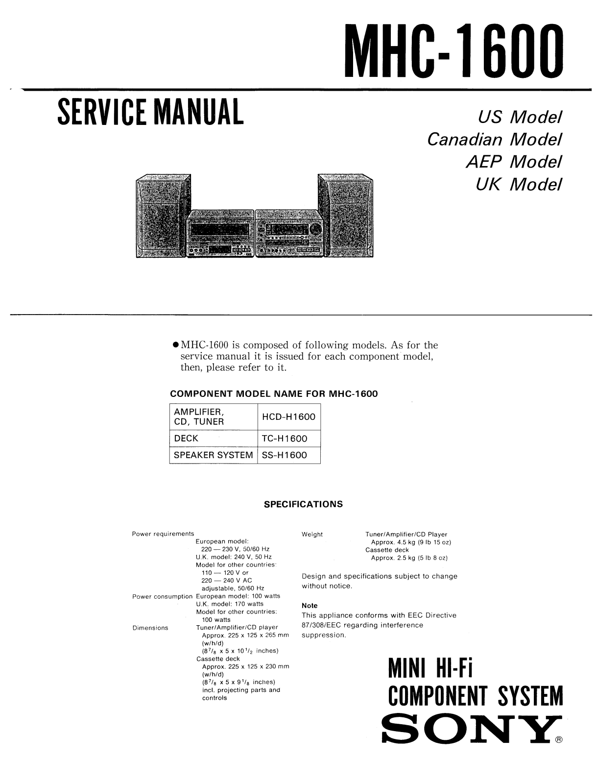 Sony MHC-1600 Schematic