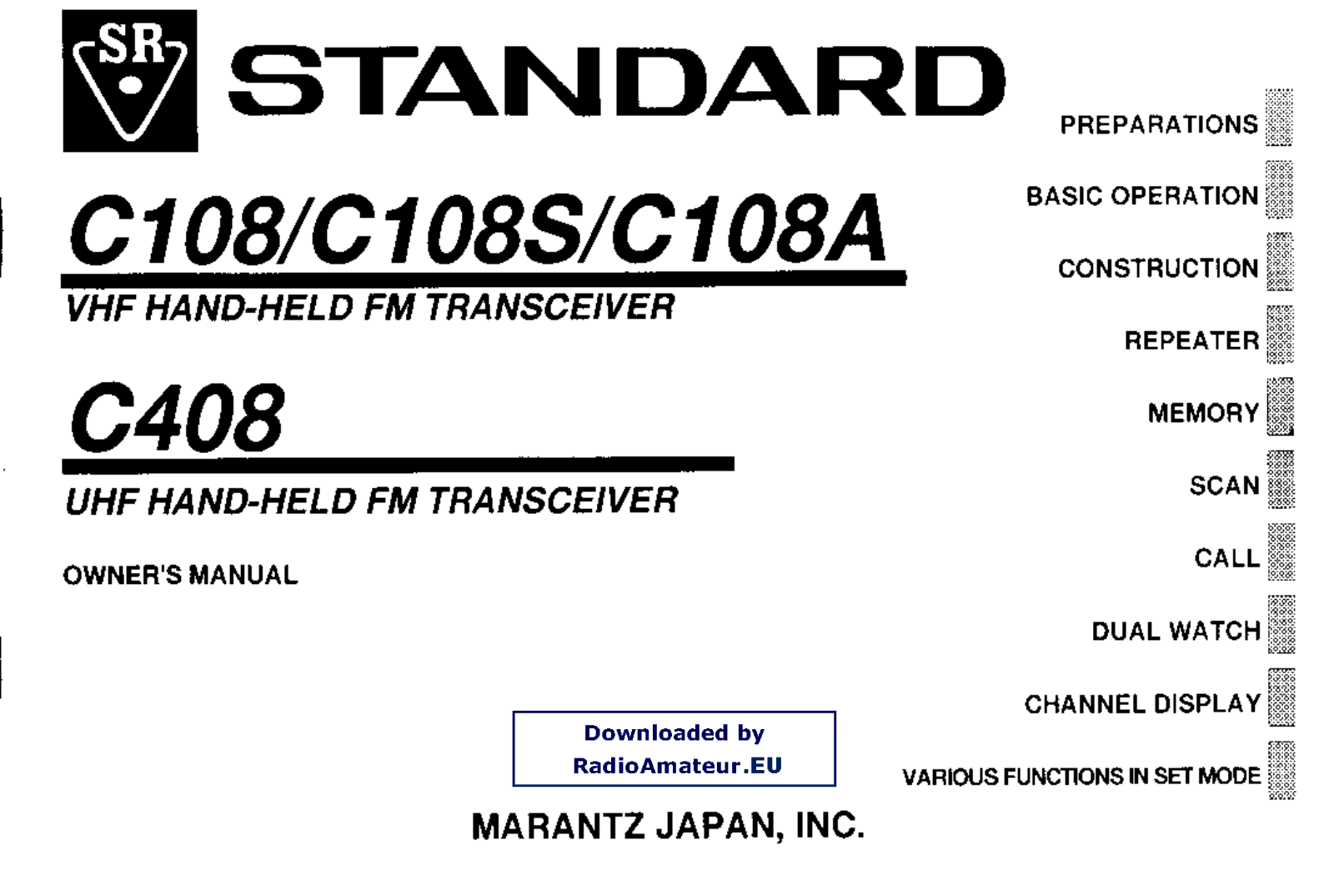 Standard C108S, C108A, C408 Owner's Manual