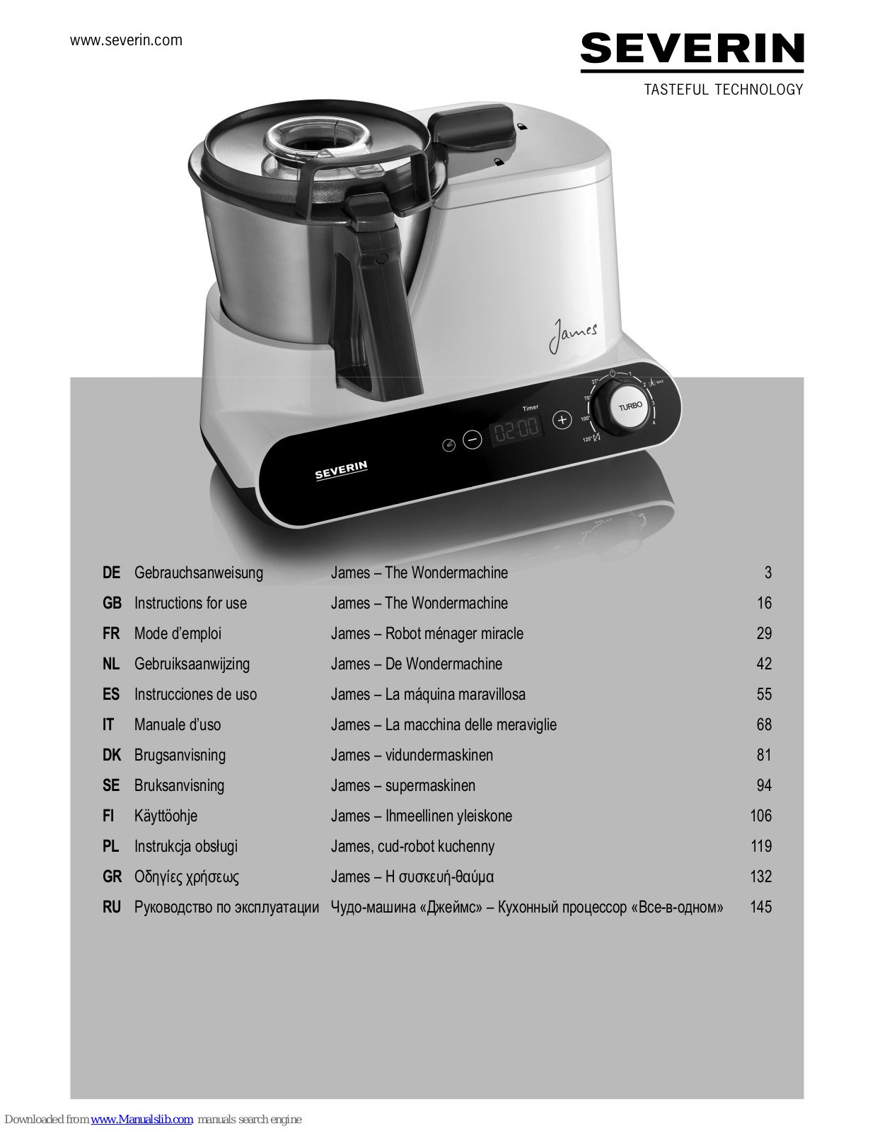 SEVERIN James – The Wondermachine Instructions For Use Manual