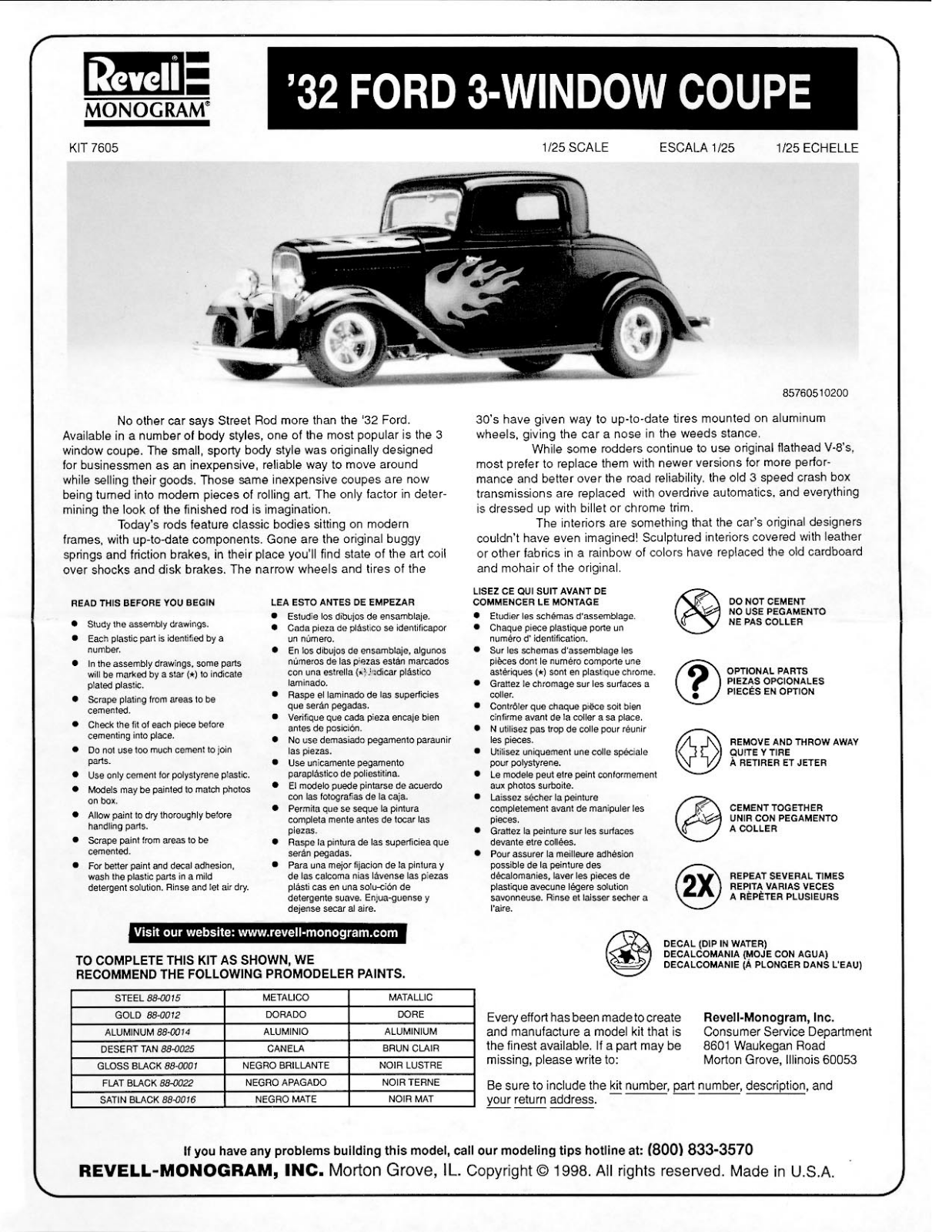 REVELL 1931 Ford 3-Window Coupe User Manual