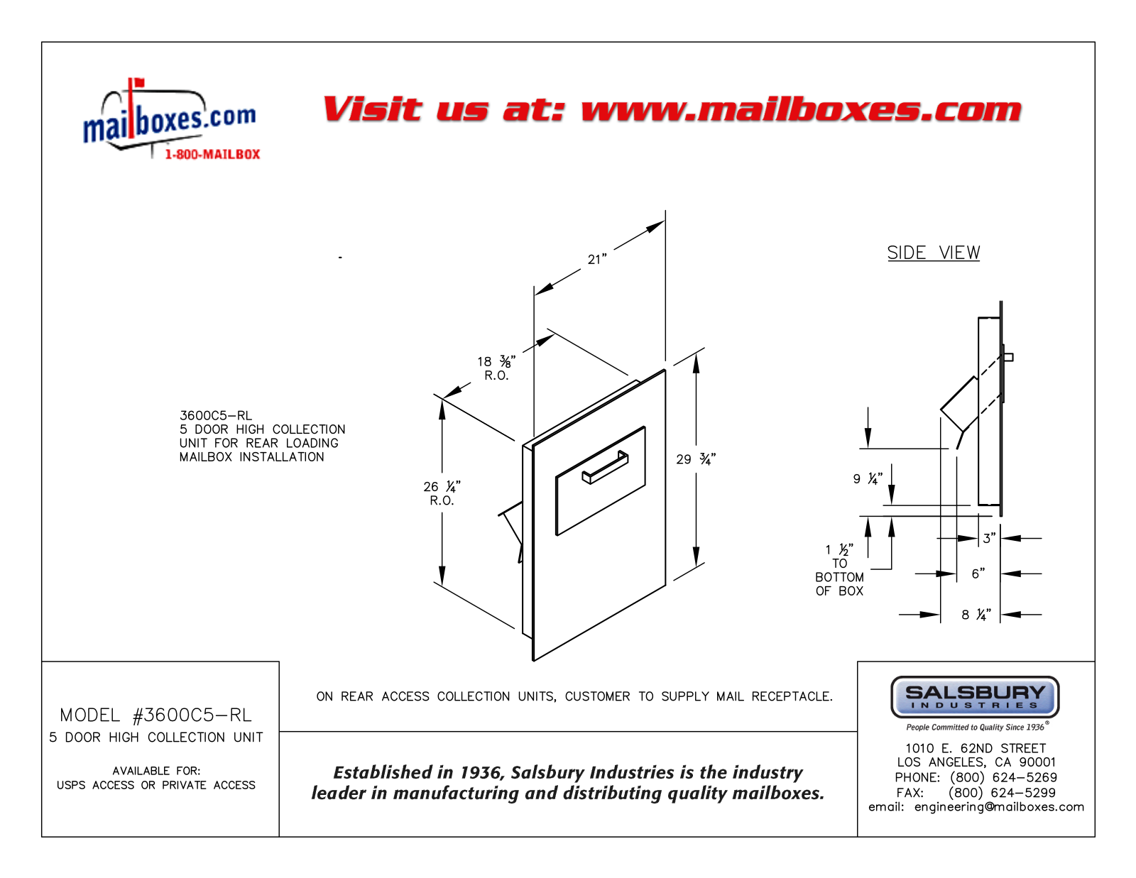 Salsbury Industries 3600C5ZRU, 3600C5ARP, 3600C5ARU, 3600C5GRP, 3600C5GRU User Manual